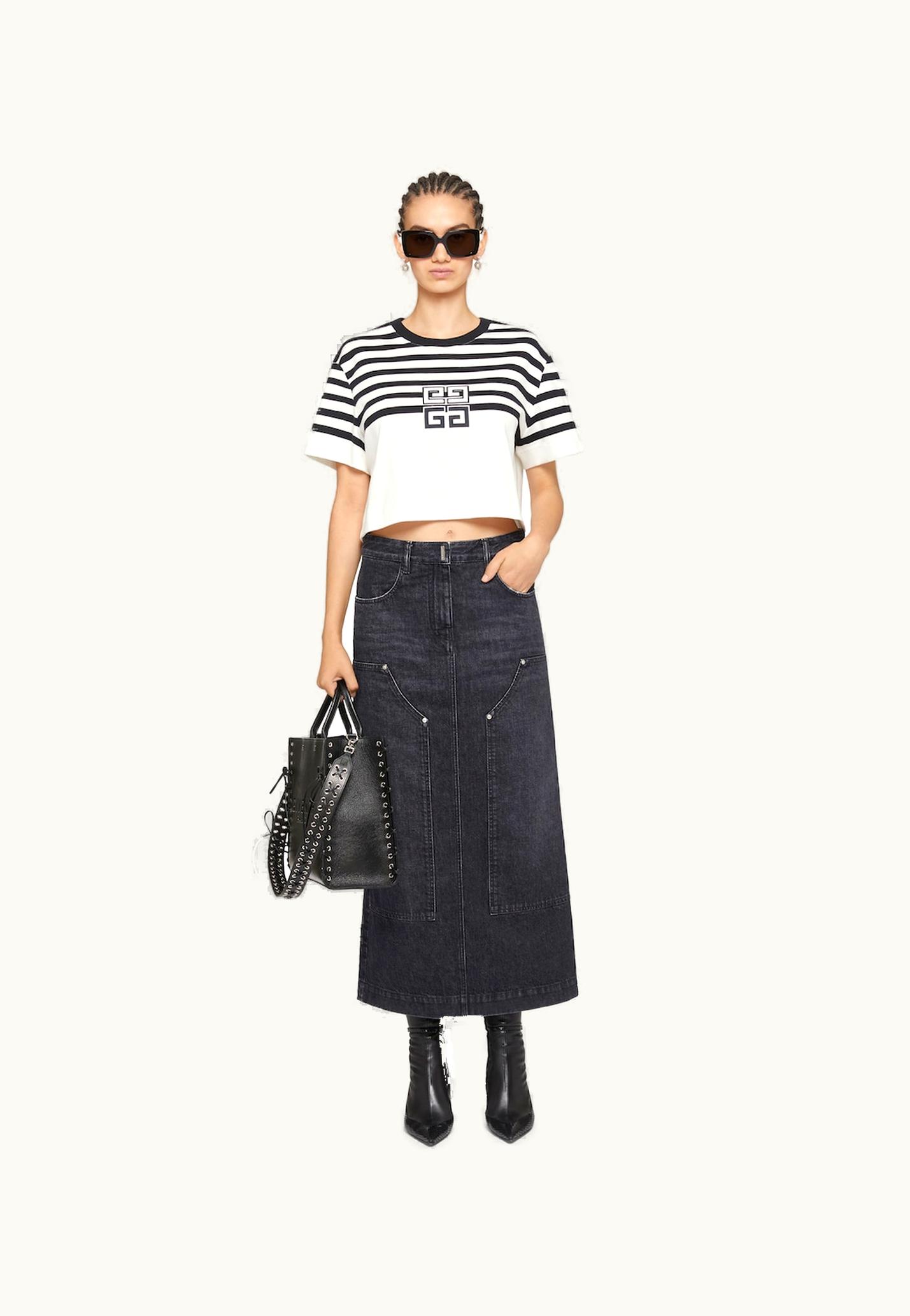 Givenchy Givenchy 4G Cropped T-Shirt In Cotton With Stripes - White / Black