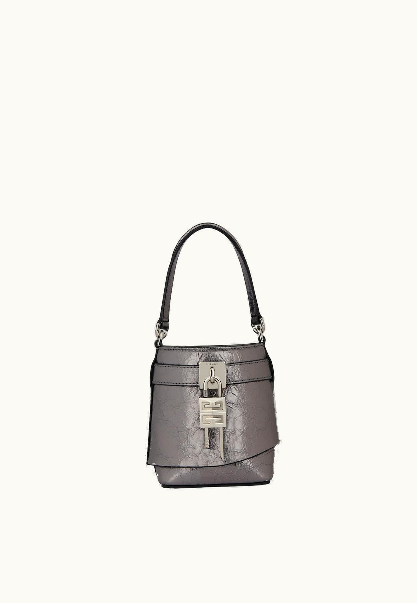 Givenchy Givenchy Micro Shark Lock Bucket Bag In Laminated Leather - Silvery Grey