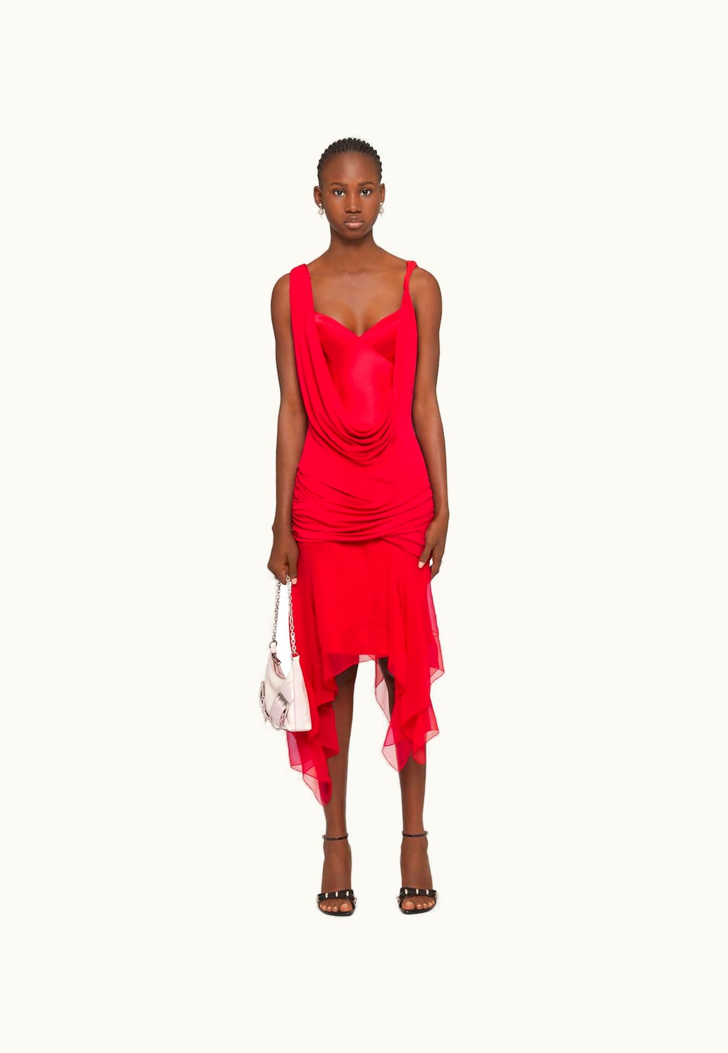 Givenchy Givenchy Draped Dress In Satin, Jersey And Mousseline - Vermillon