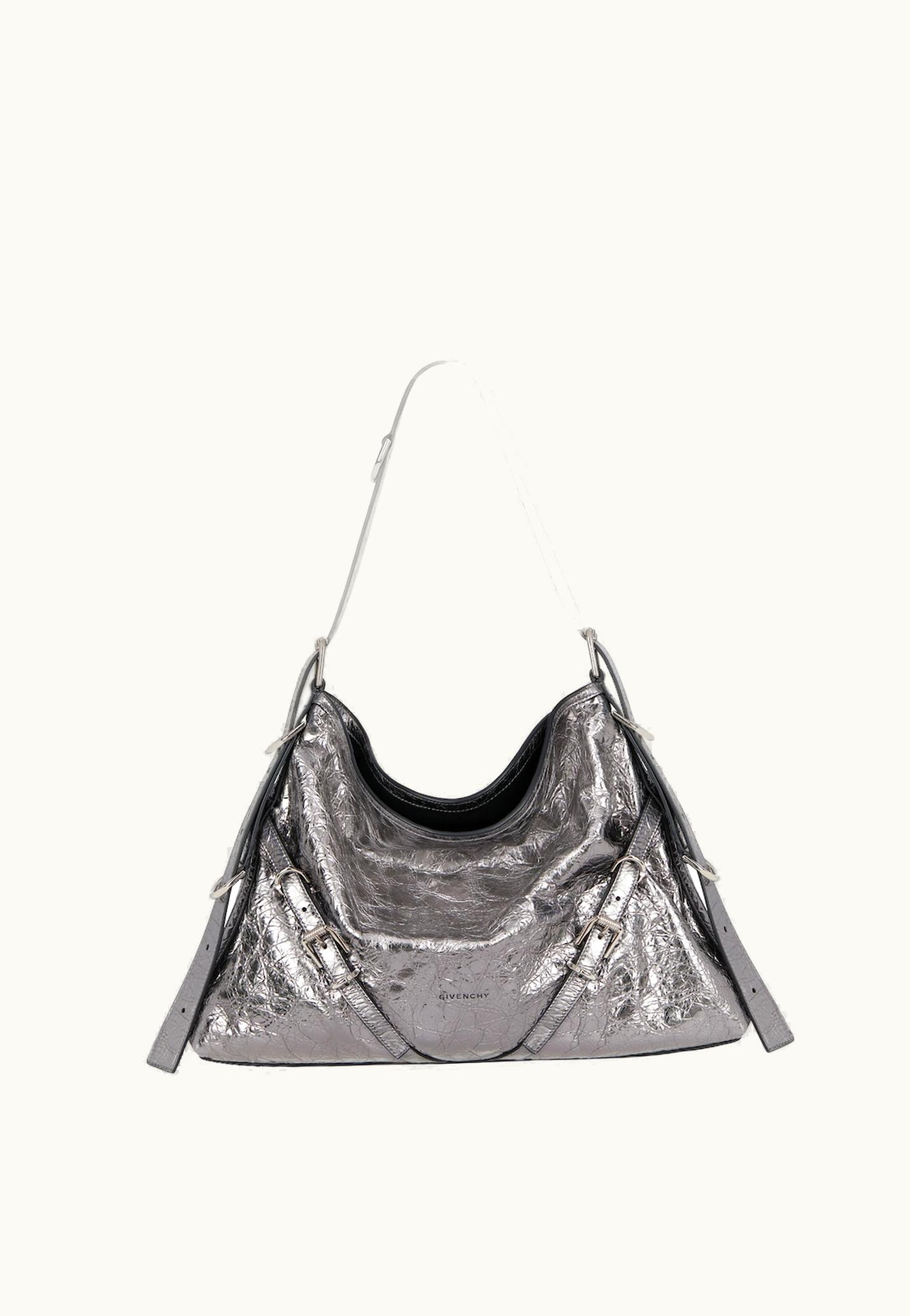 Givenchy Givenchy Medium Voyou Bag In Laminated Leather - Silvery Grey