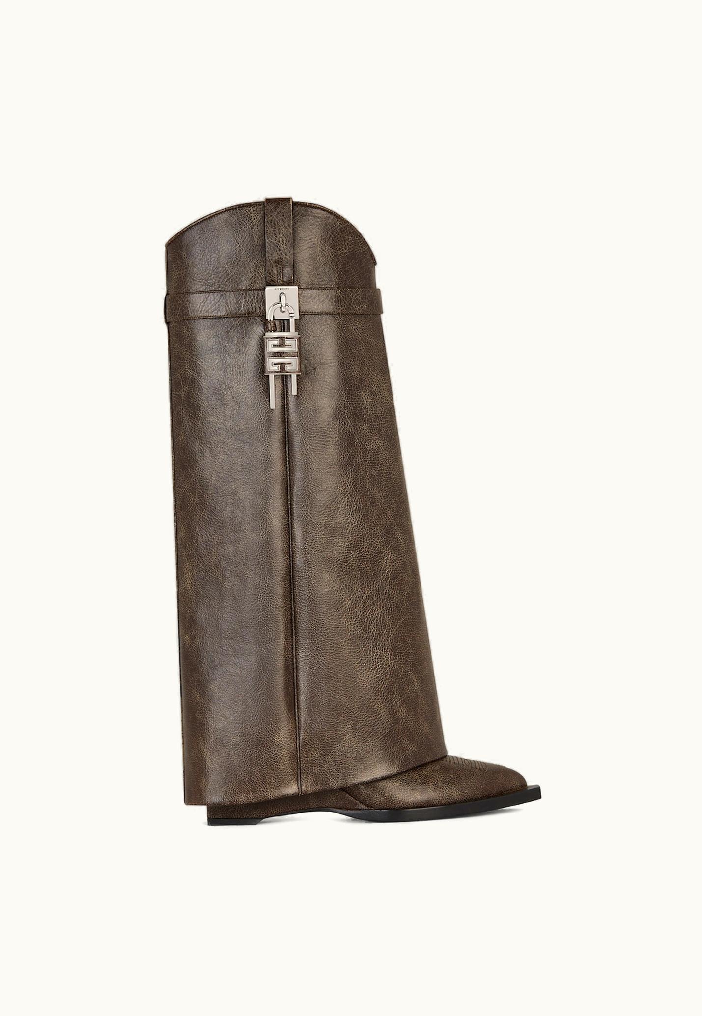 Givenchy Givenchy Shark Lock Cowboy Boots In Leather - Walnut Brown