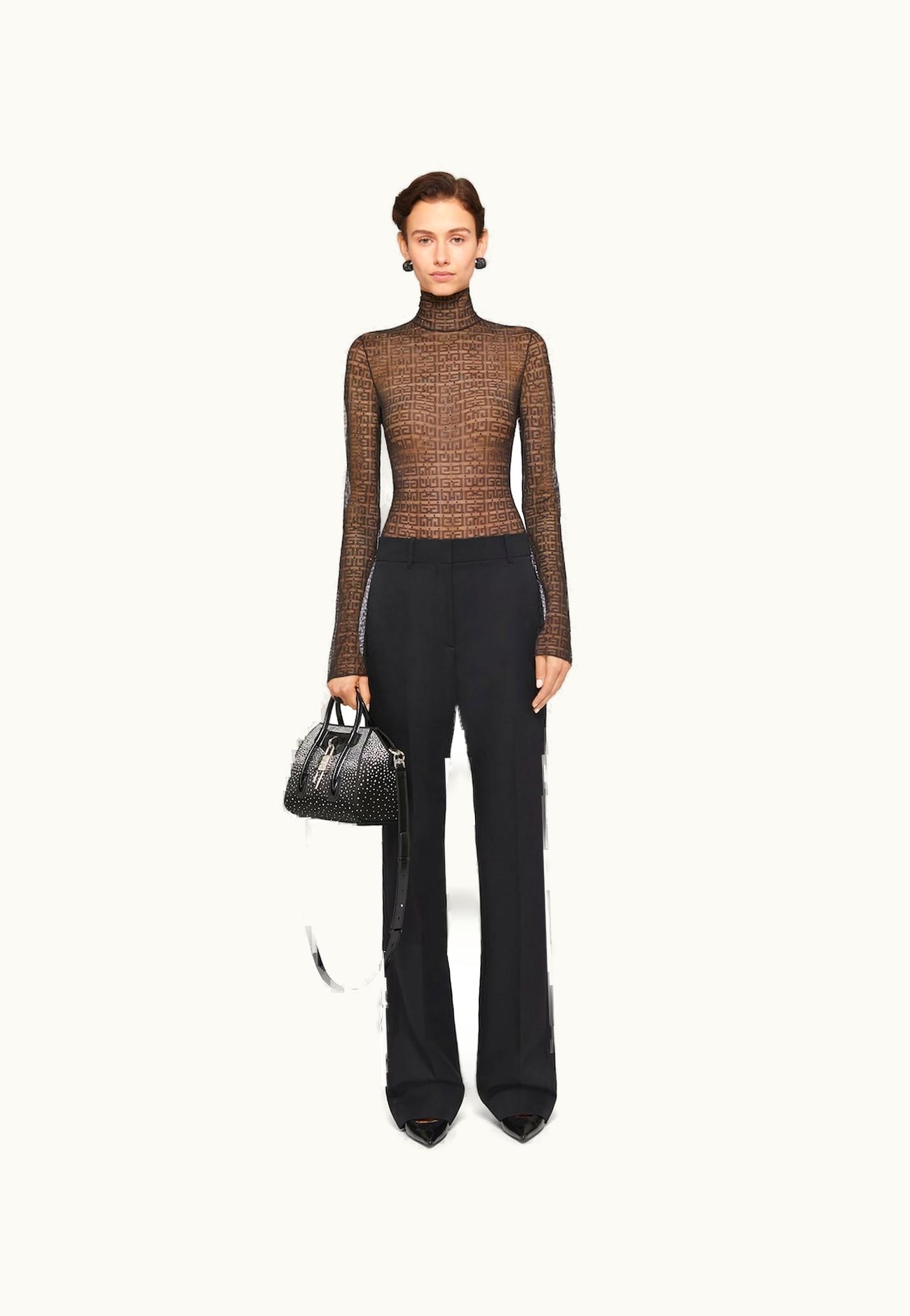 Givenchy Givenchy Bodysuit In 4G Lace With Rhinestones - Black