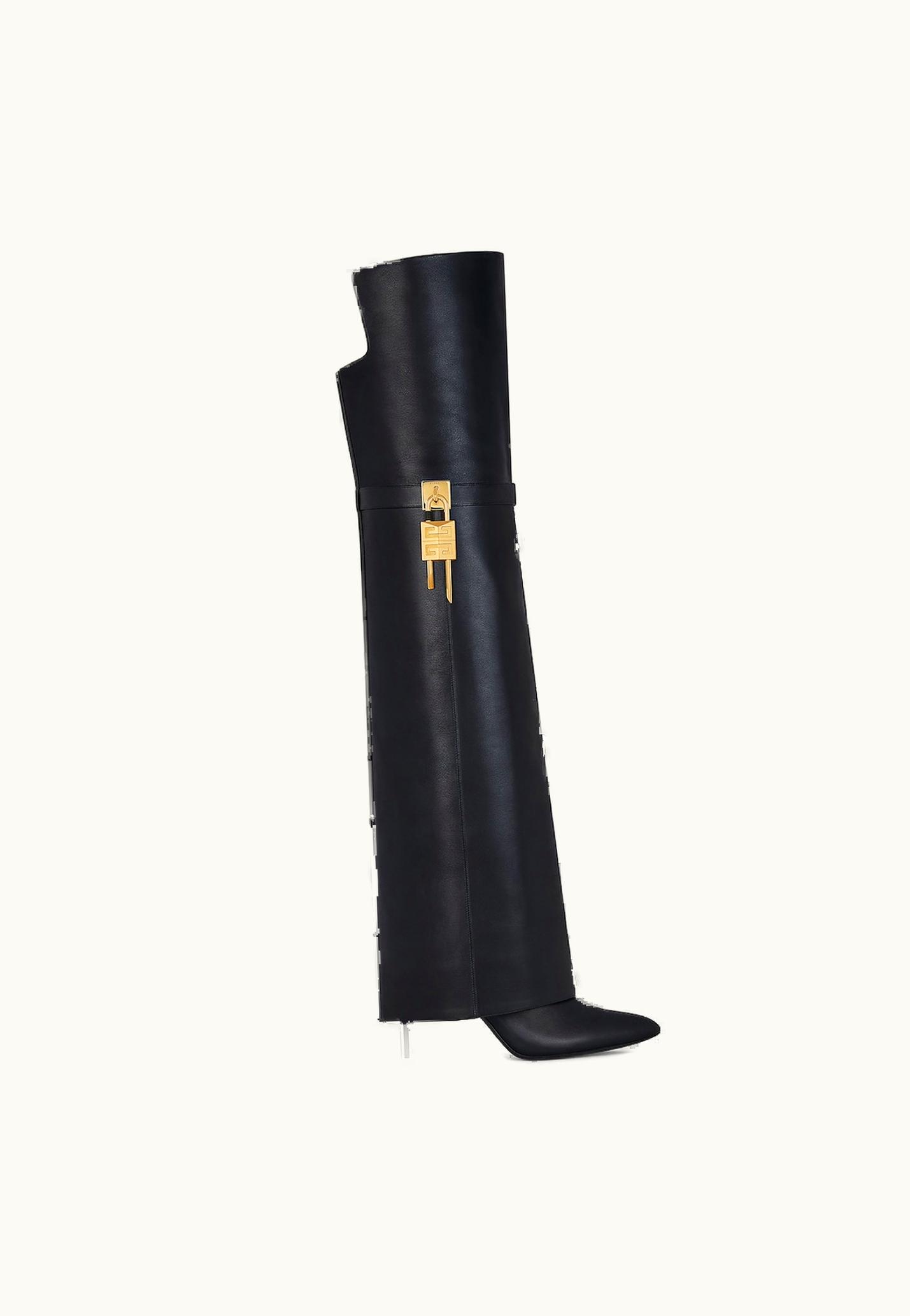 Givenchy Givenchy Shark Lock Stiletto over-the-knee Boots In Leather - Black BLACK