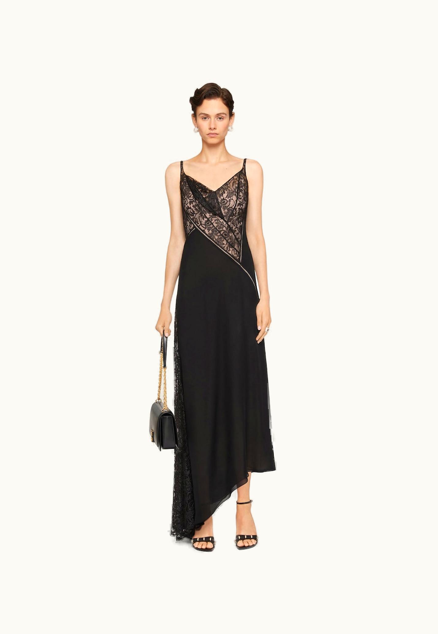 Givenchy Givenchy Evening Dress In Mousseline And Lace - Black