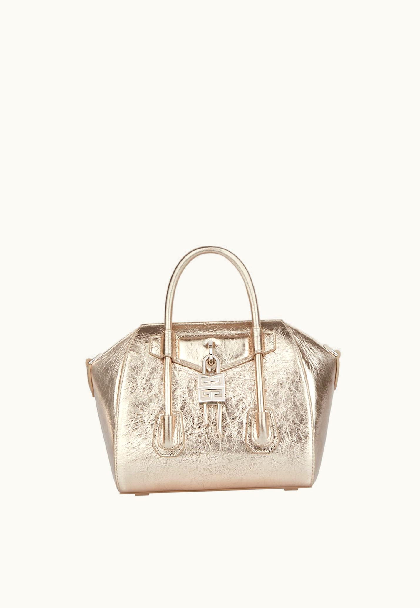 Givenchy Givenchy Mini Antigona Lock Bag In Laminated Leather - Dusty Gold DUSTY GOLD