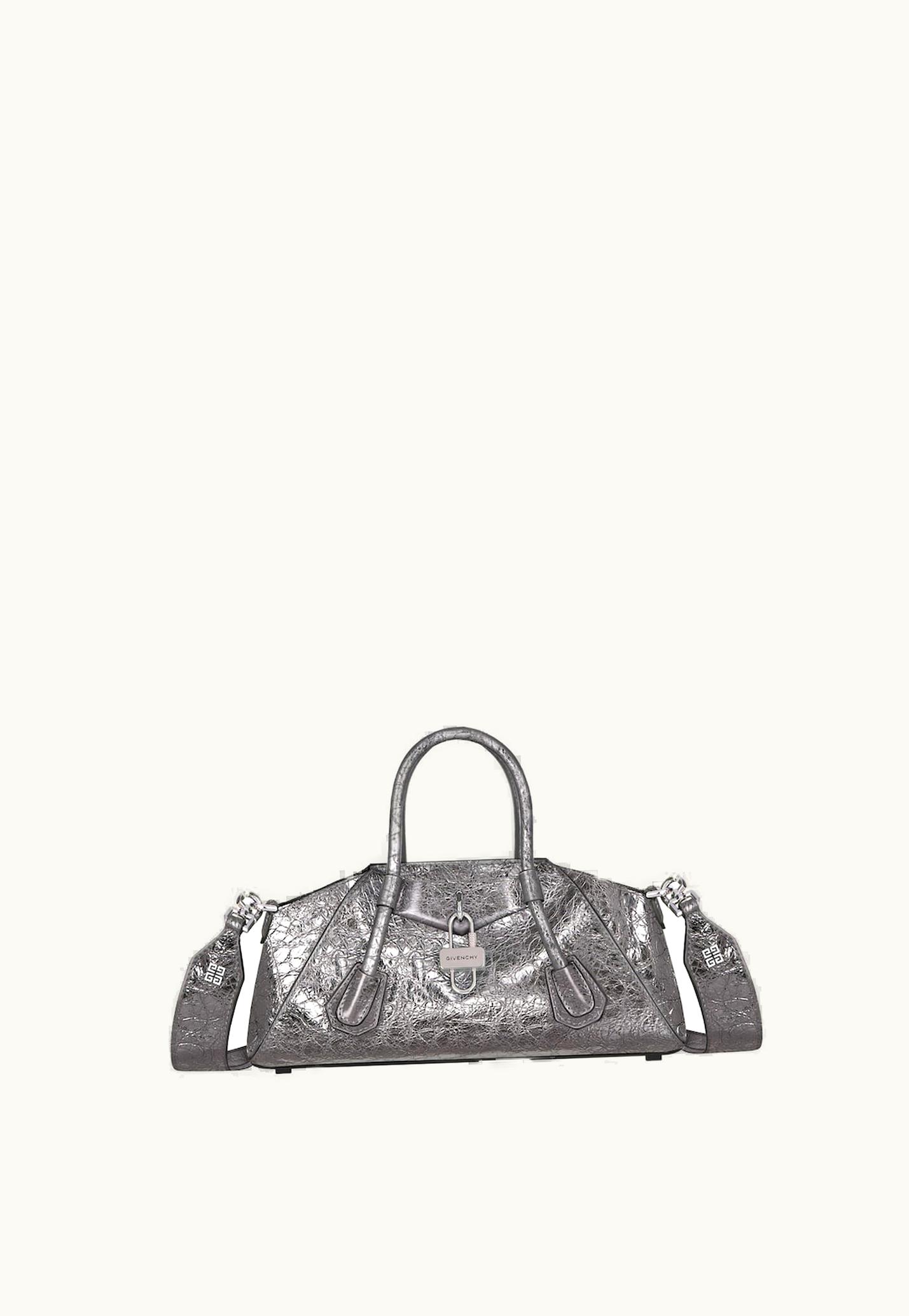Givenchy Givenchy Mini Antigona Stretch Bag In Laminated Leather - Silvery Grey