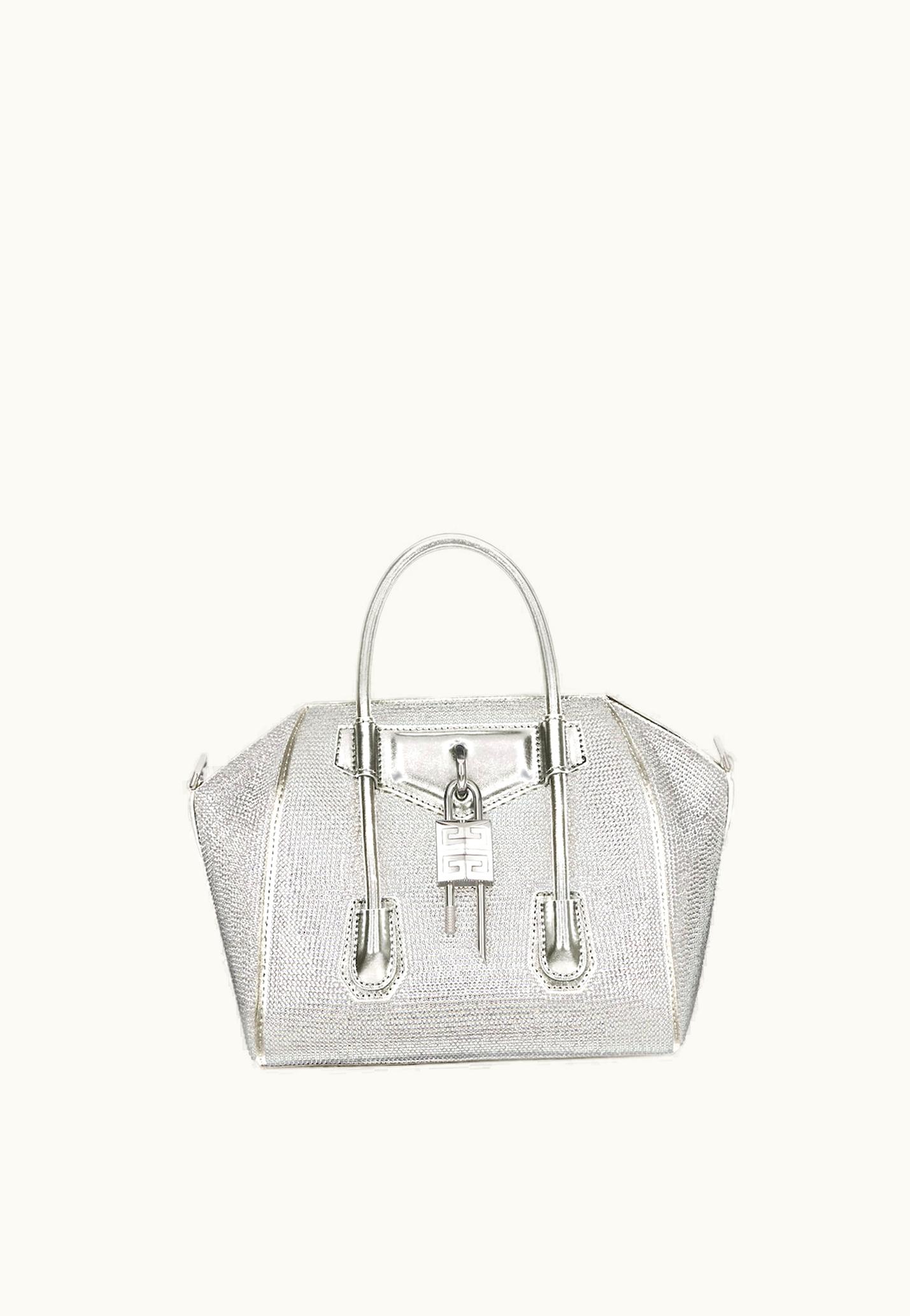 Givenchy Givenchy Mini Antigona Lock Bag In Satin, Strass And Leather - Silvery Grey