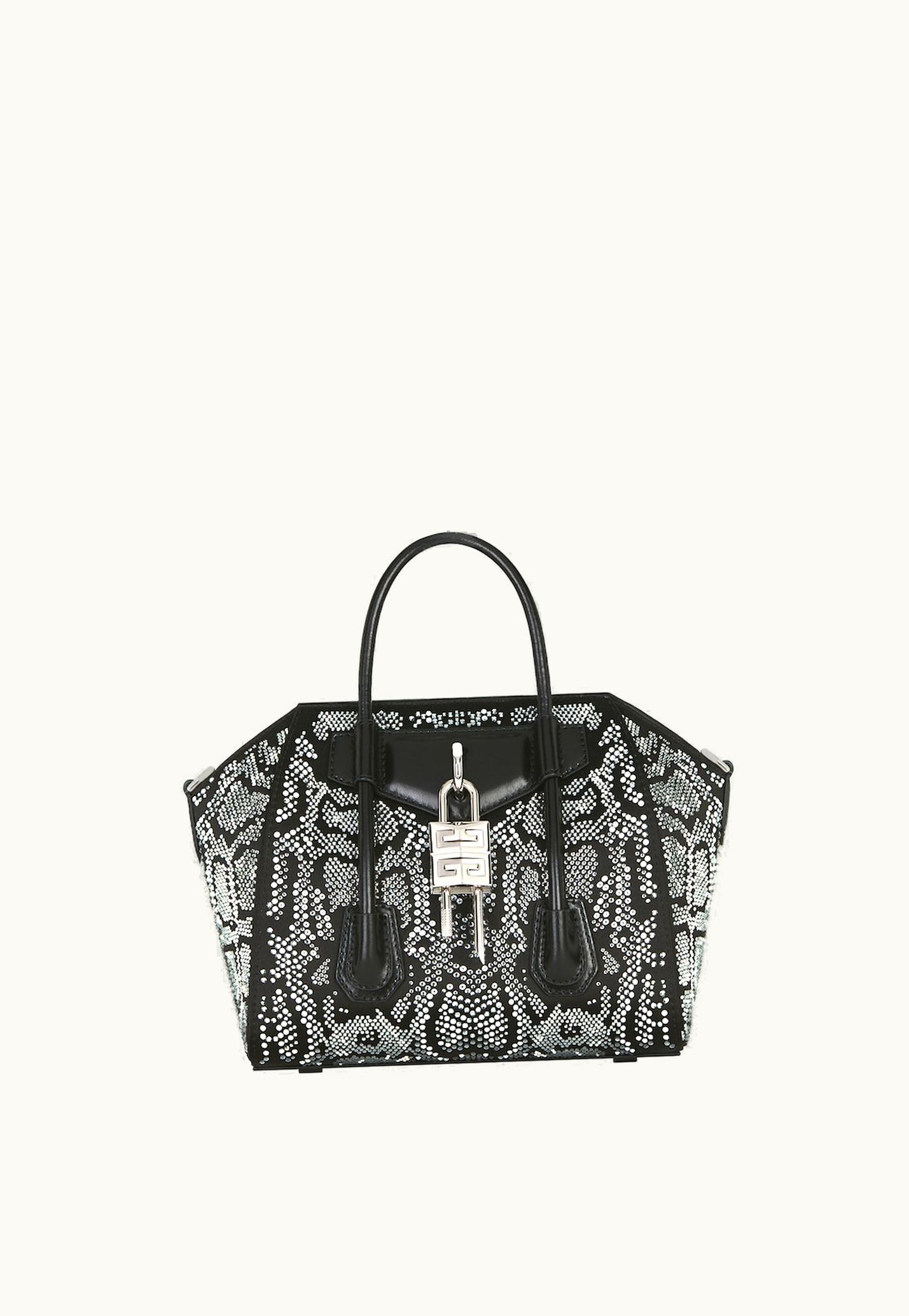 Givenchy Givenchy Mini Antigona Lock Bag In Satin With Python Effect Strass - Black