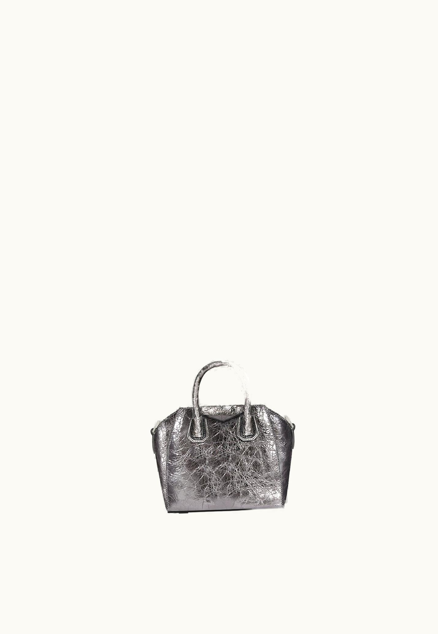Givenchy Givenchy Micro Antigona Bag In Laminated Leather - Silvery Grey