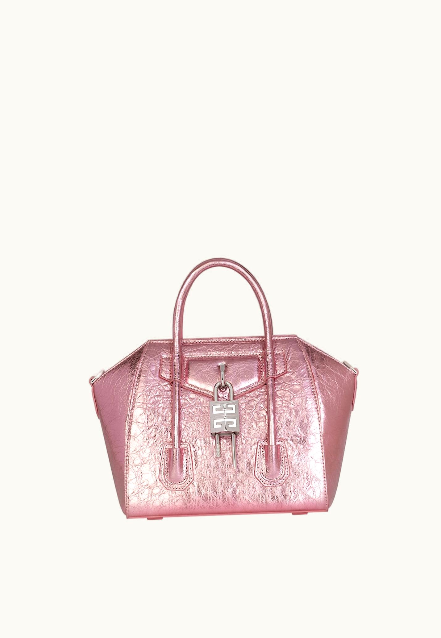 Givenchy Givenchy Mini Antigona Lock Bag In Laminated Leather - Silk Pink