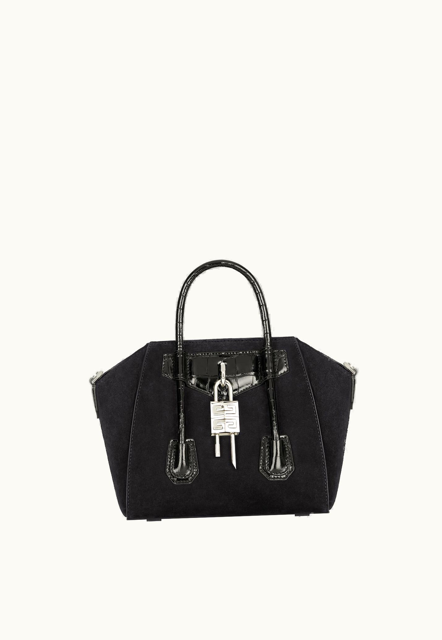 Givenchy Givenchy Mini Antigona Lock Bag In Suede - Black