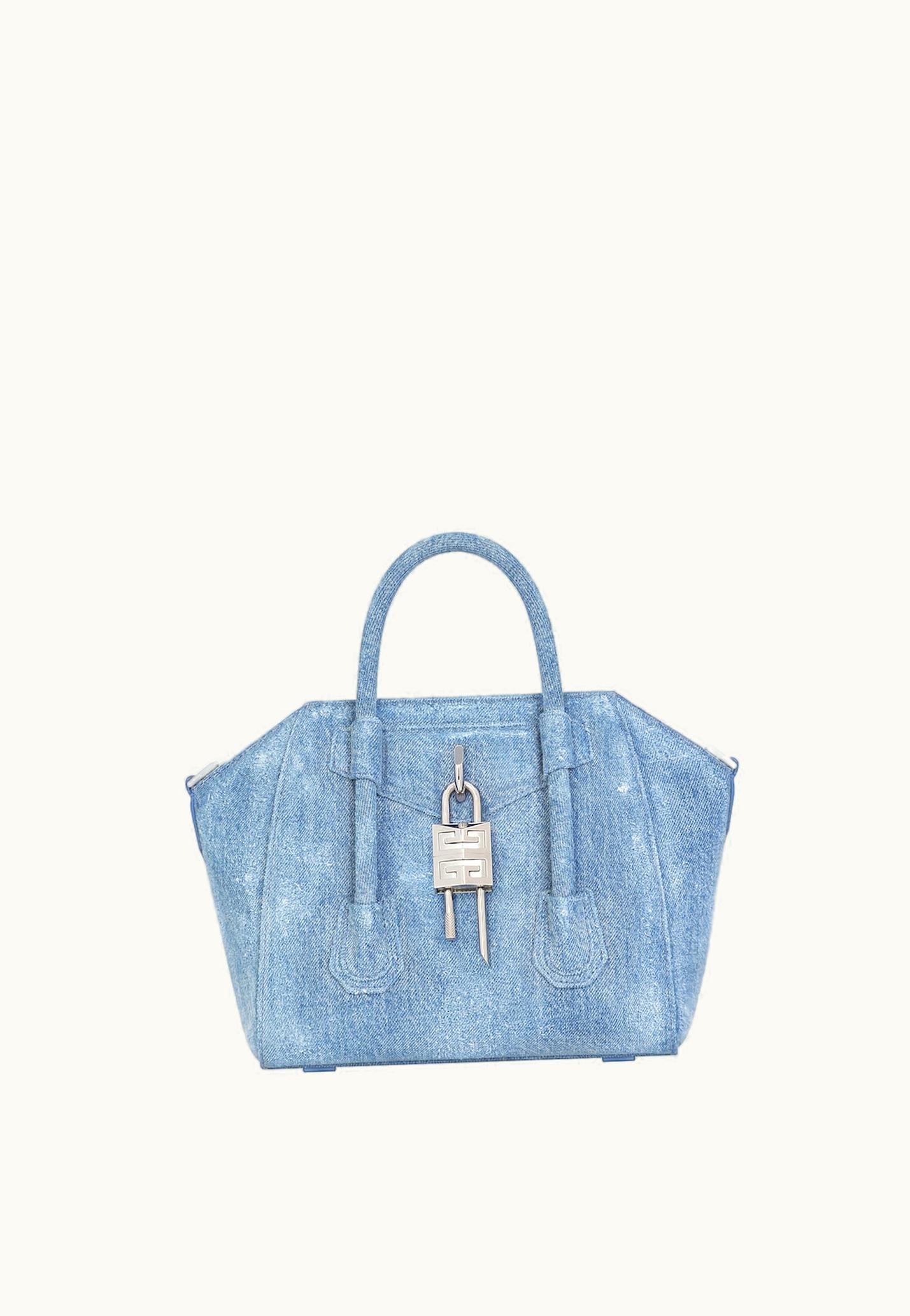 Givenchy Givenchy Mini Antigona Lock Bag In Washed Denim - Medium Blue