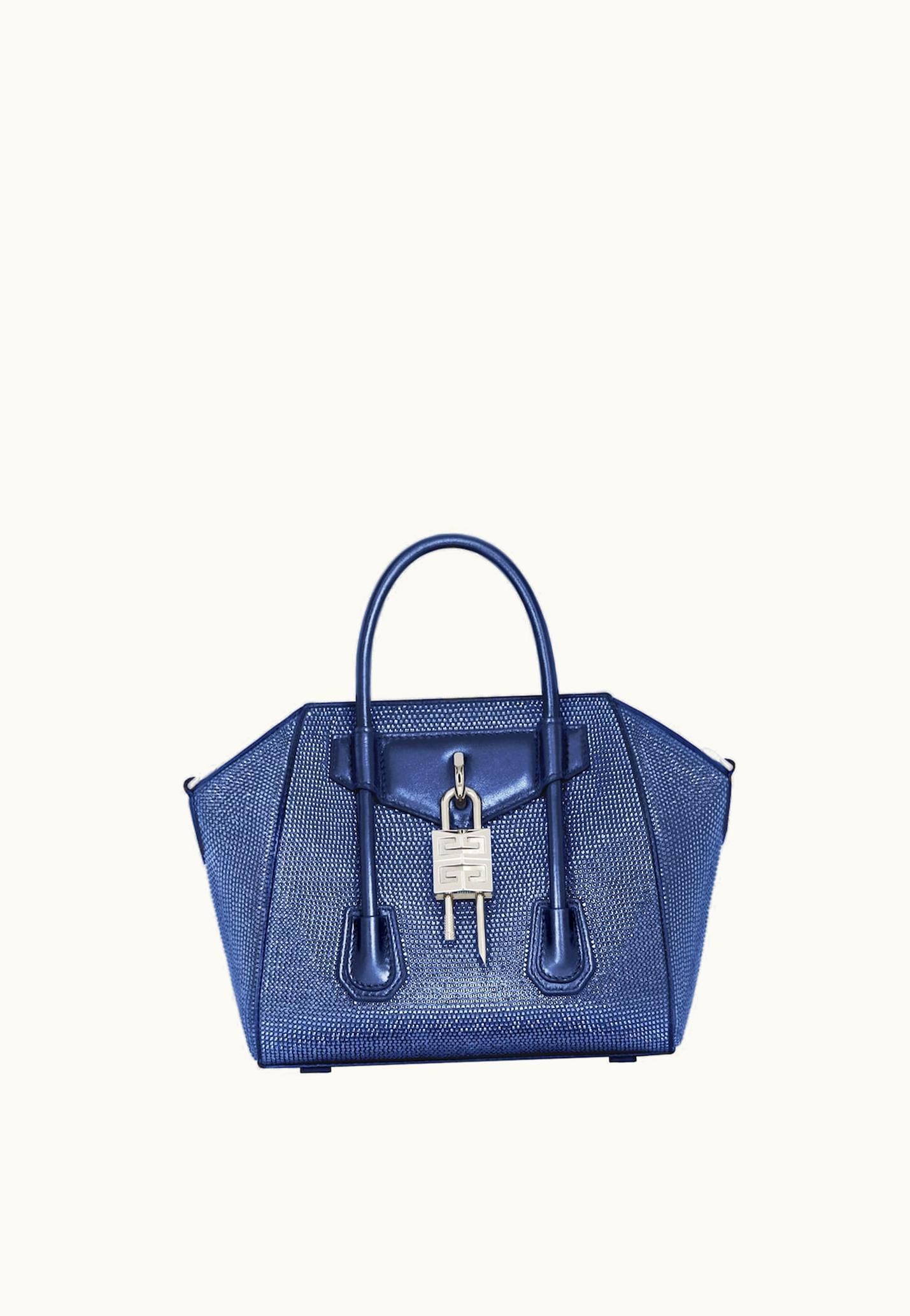 Givenchy Givenchy Mini Antigona Lock Bag In Satin With Strass - Petrol Blue