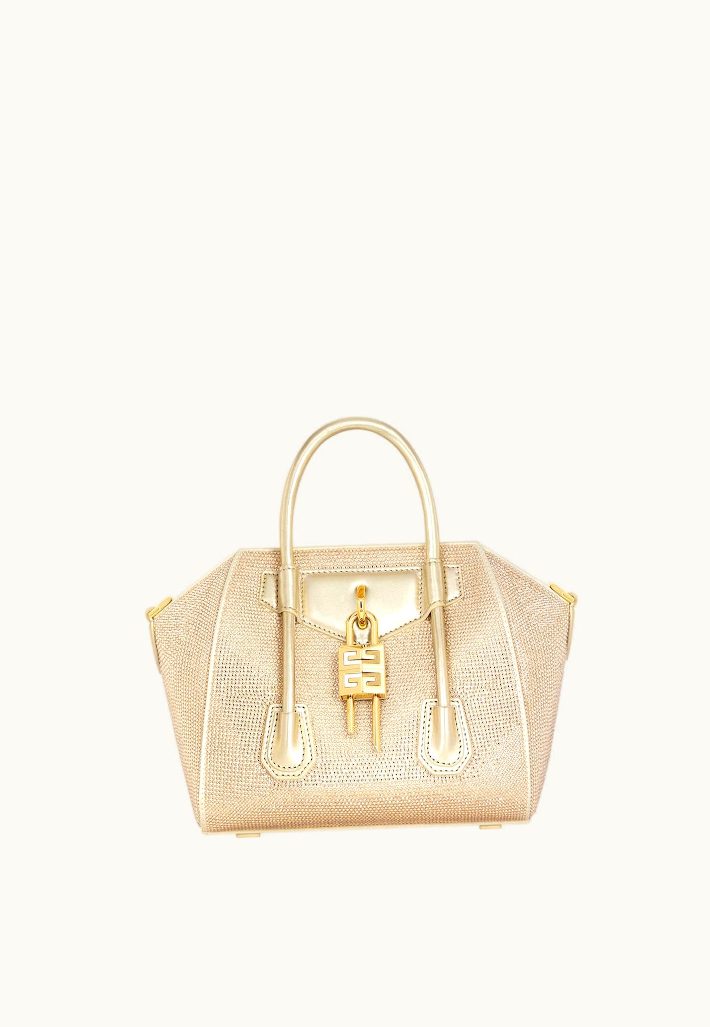 Givenchy Givenchy Mini Antigona Lock Bag In Satin With Strass - Blond