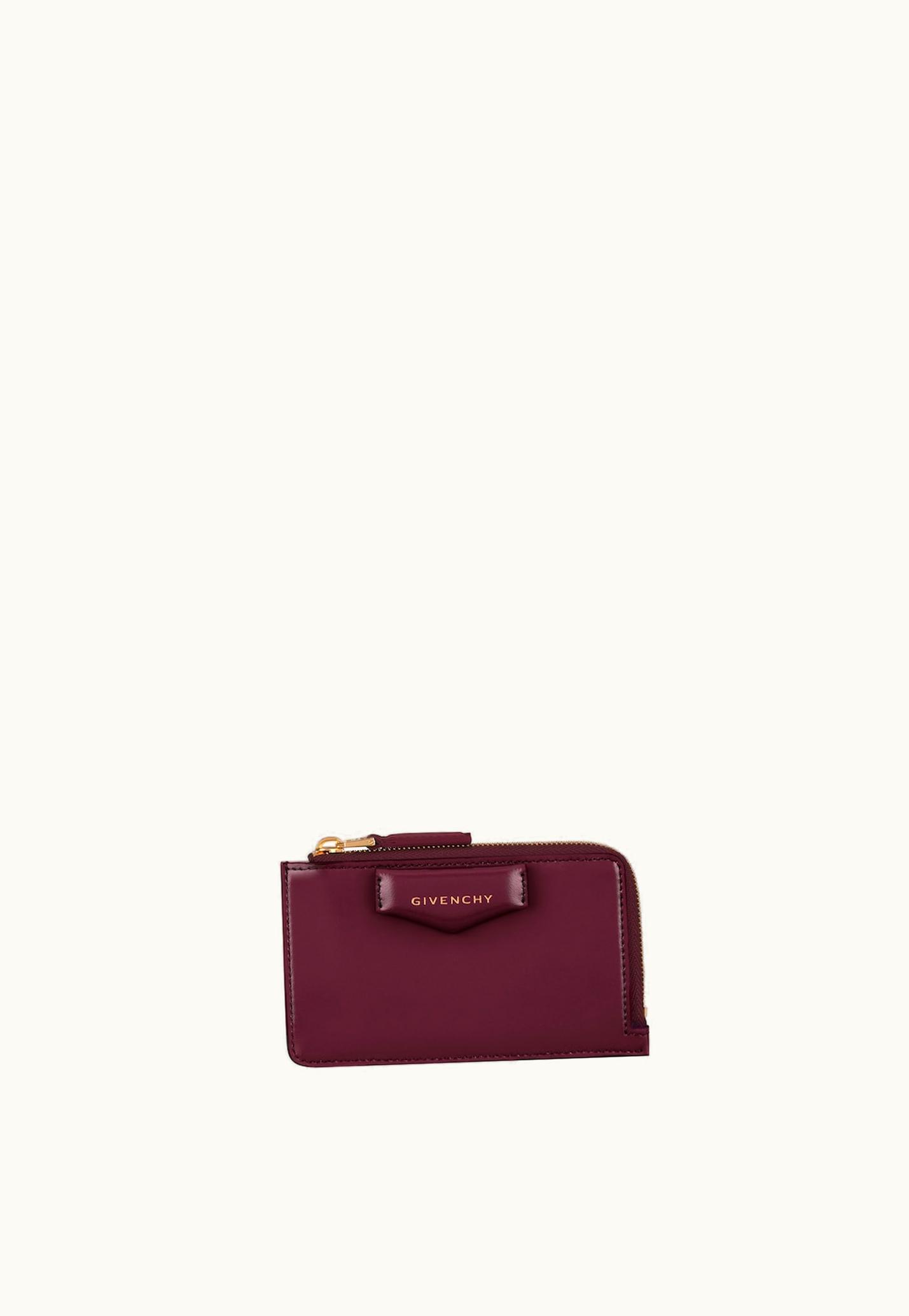 Givenchy Givenchy Antigona Zipped Card Holder In Box Leather - Oxblood Red
