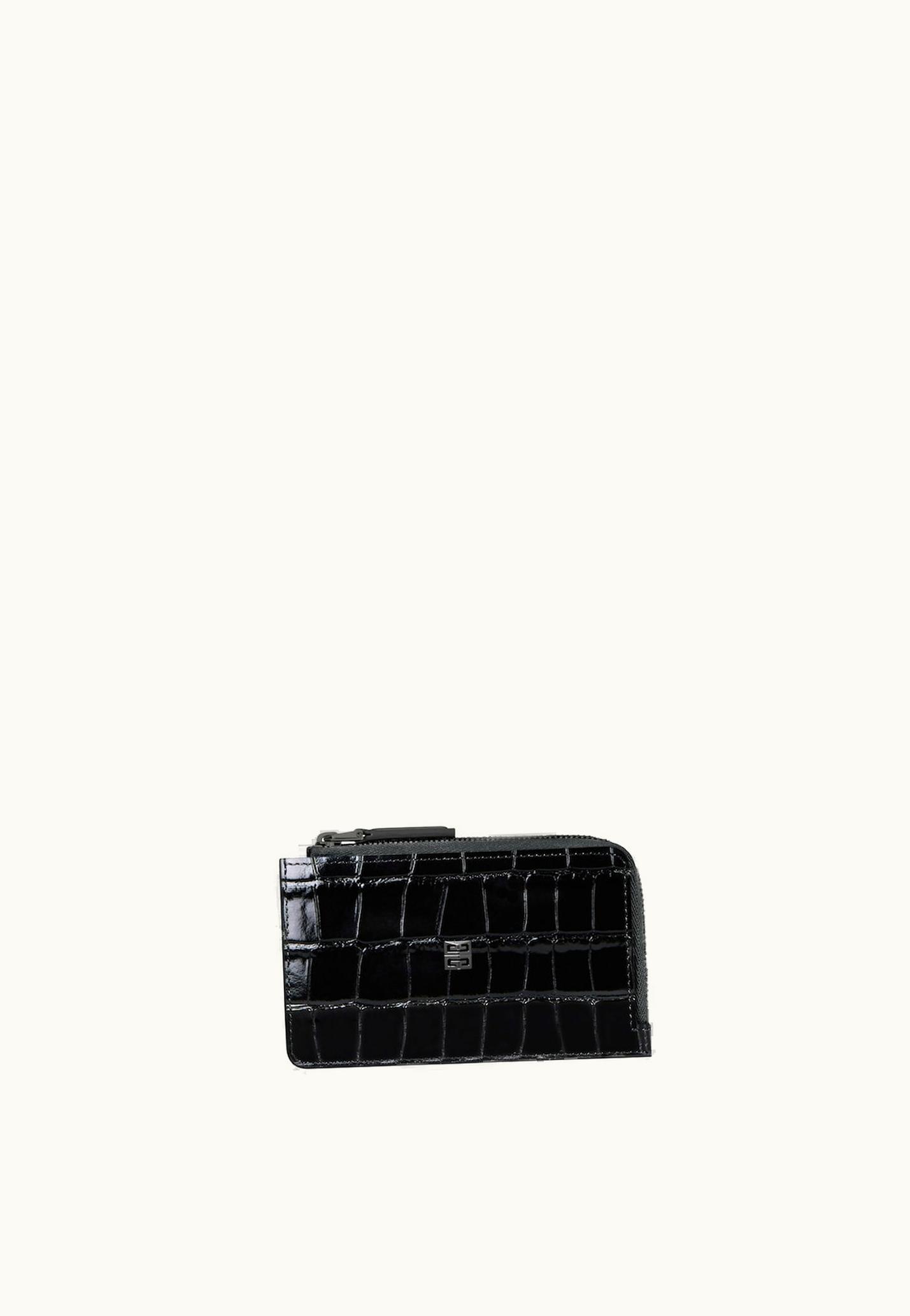 Givenchy Givenchy 4G Zipped Card Holder In Crocodile Effect Leather - Black