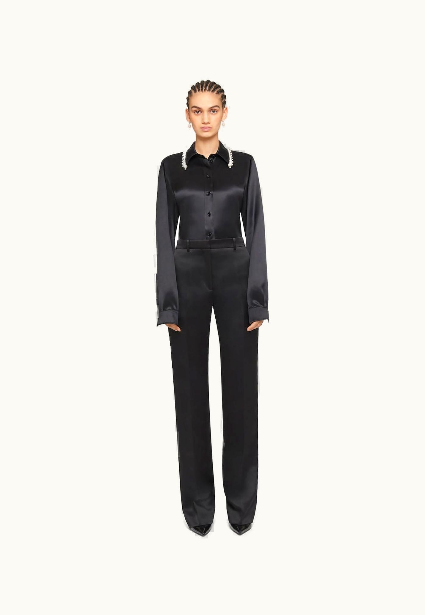 Givenchy Givenchy Shirt In Satin Silk With Embroidered Pearls - Black