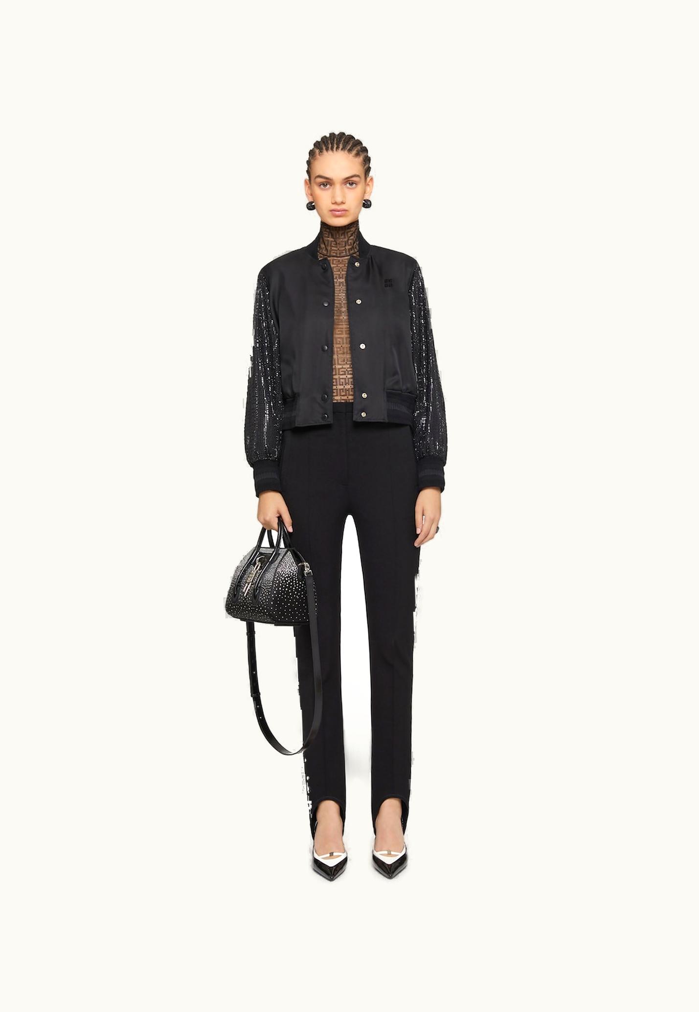 Givenchy Givenchy Varsity Jacket In Silk And 4G Rhinestones - Black