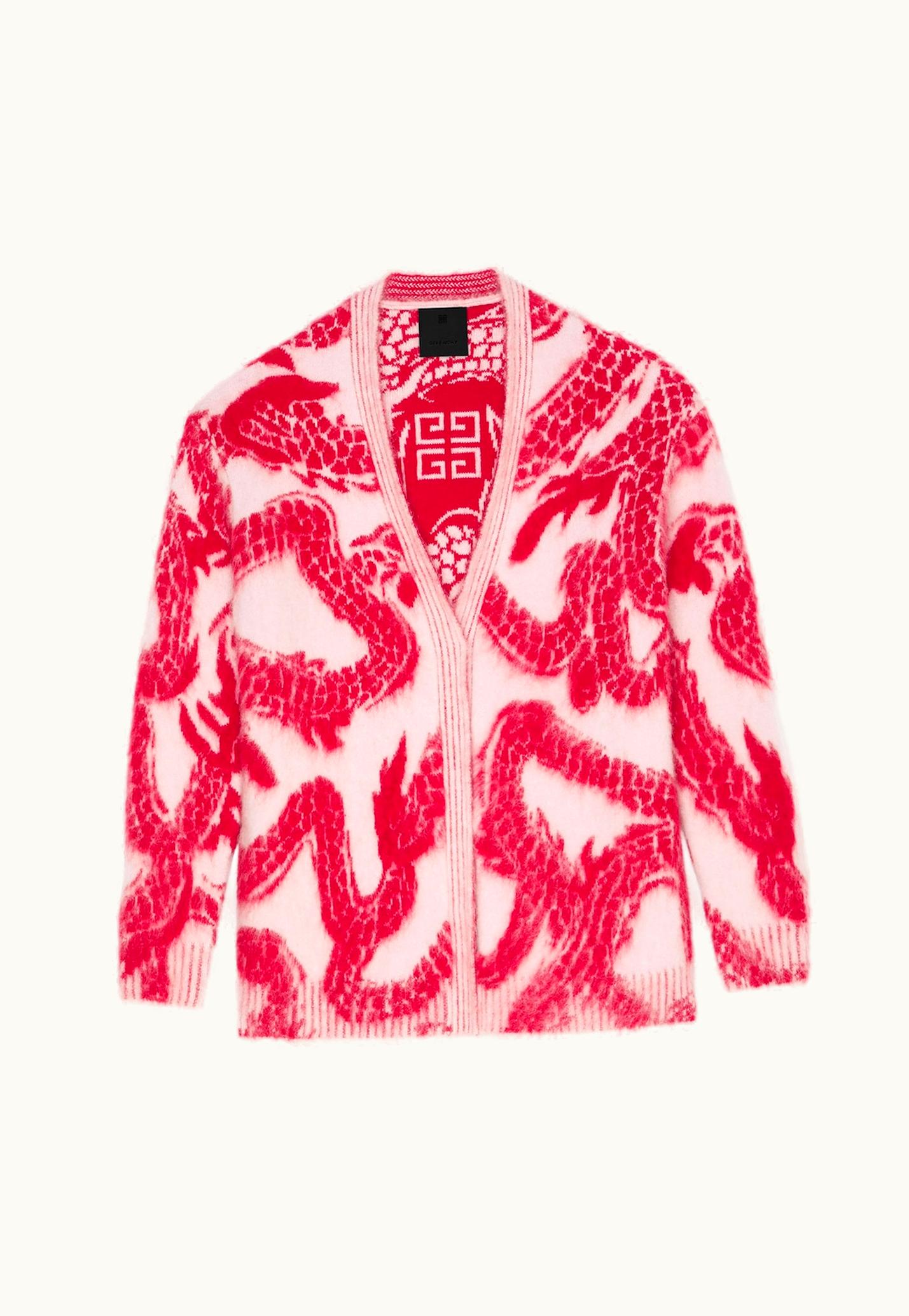 Givenchy Givenchy Cardigan In Mohair And Wool With Dragon Jacquard OLD PINK