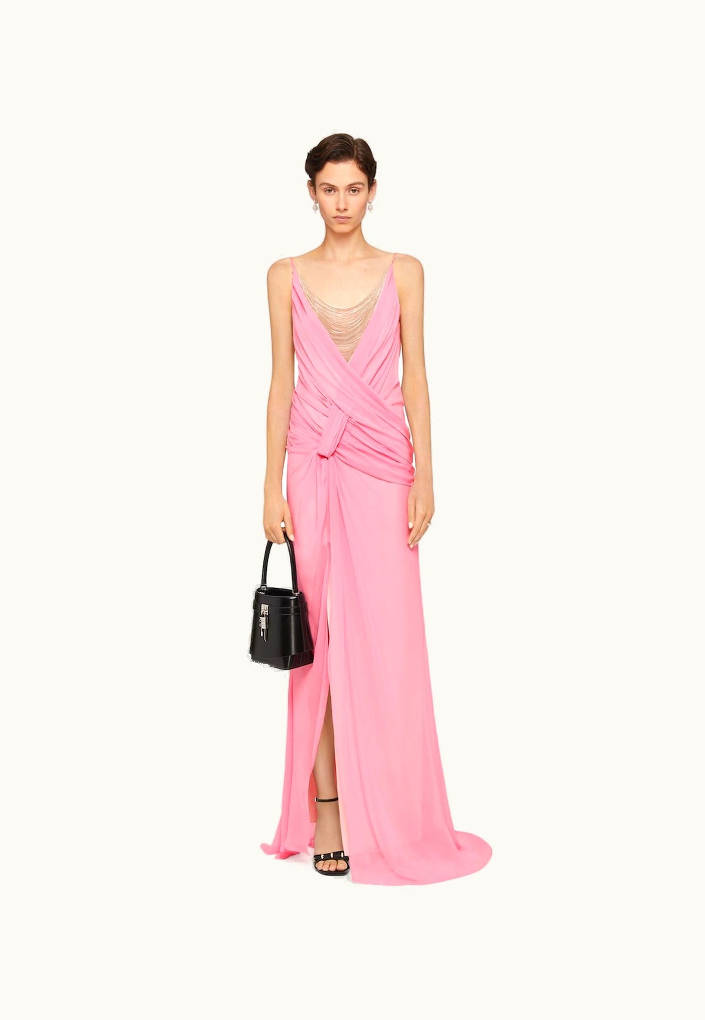 Givenchy Givenchy Evening Draped Dress In Silk With Chains - Flamingo