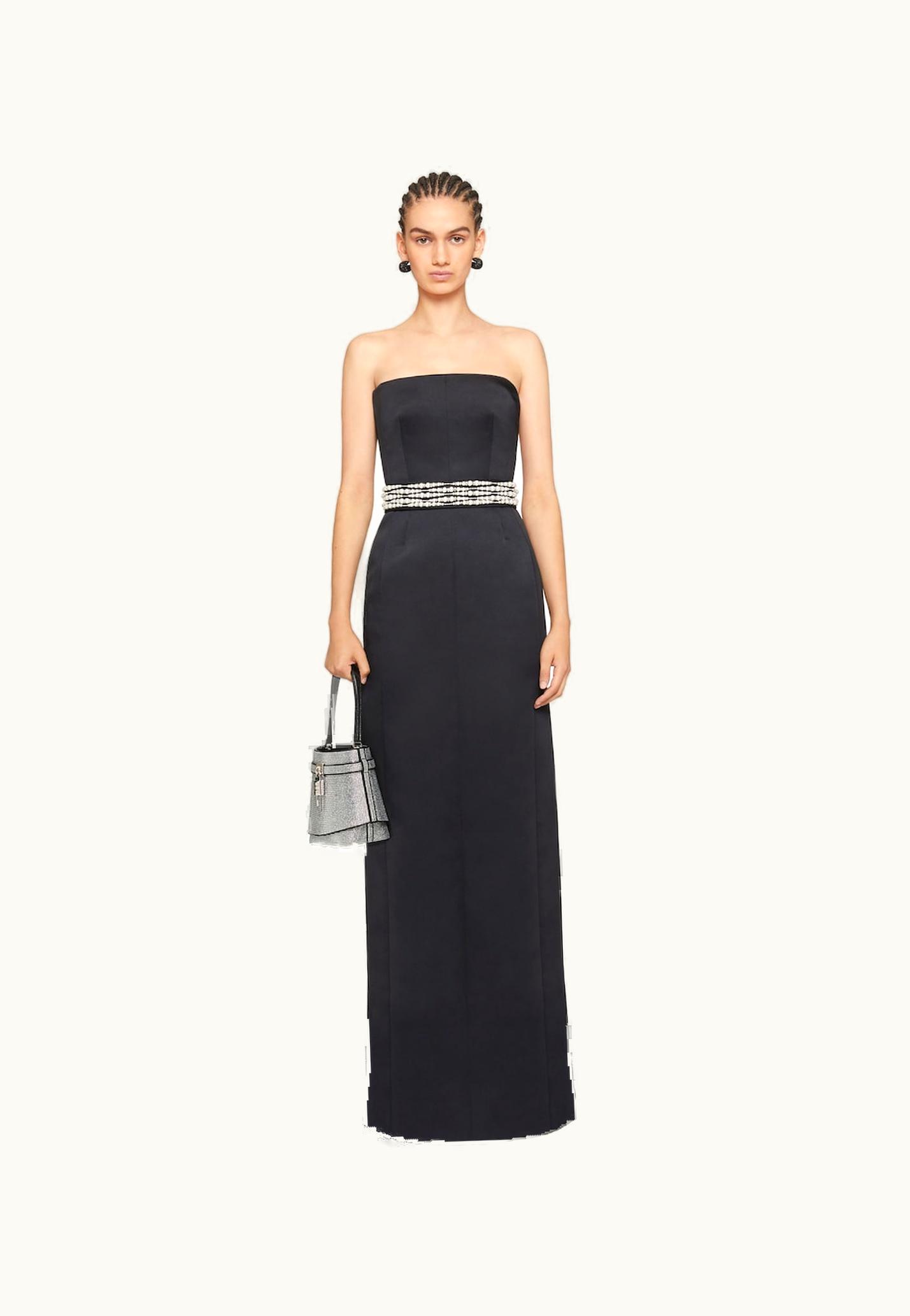 Givenchy Givenchy Evening Bustier Dress In Satin With Pearl Belt - Black