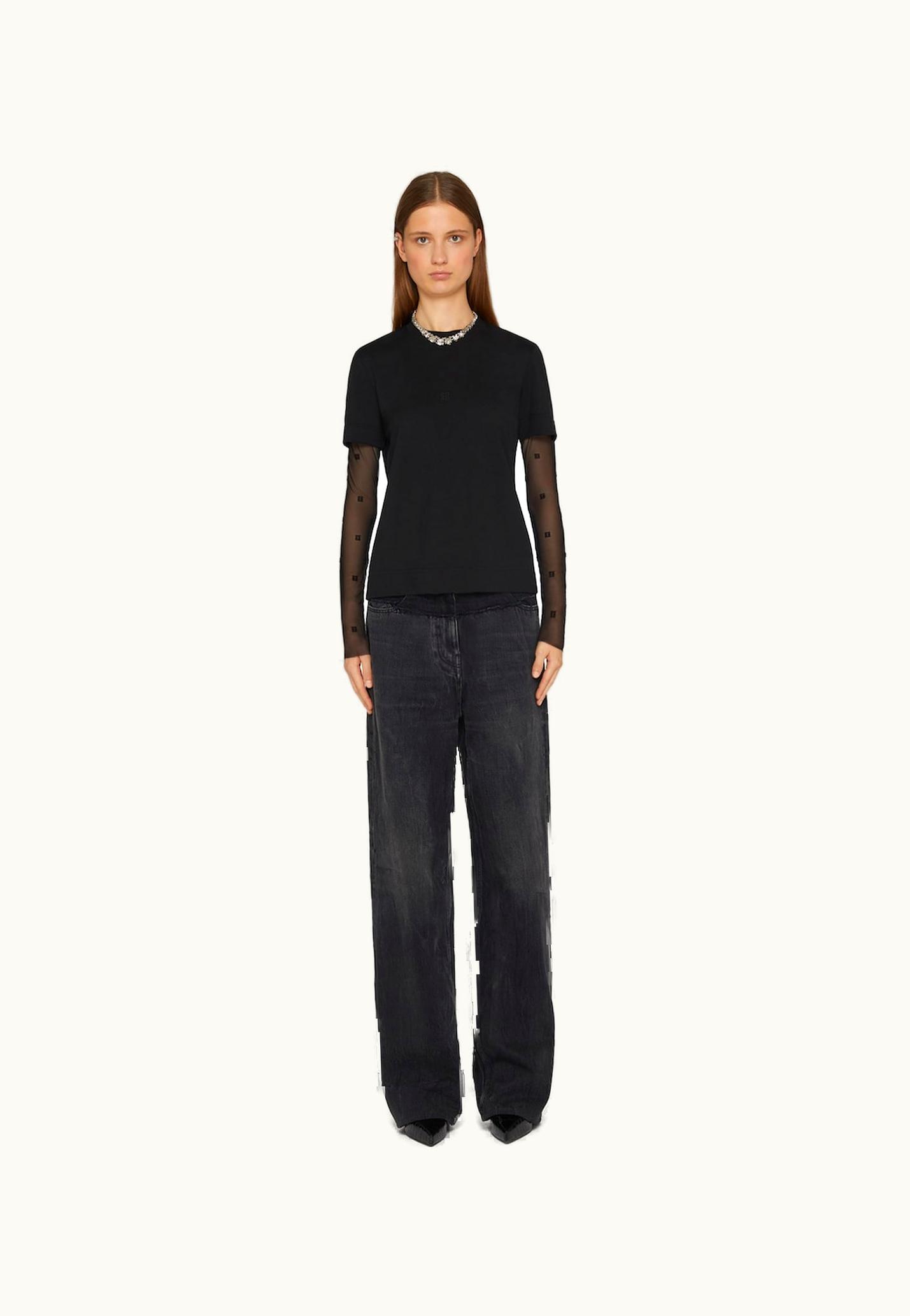 Givenchy Givenchy Classic Fit T-Shirt In bi-material 4G Pattern - Black