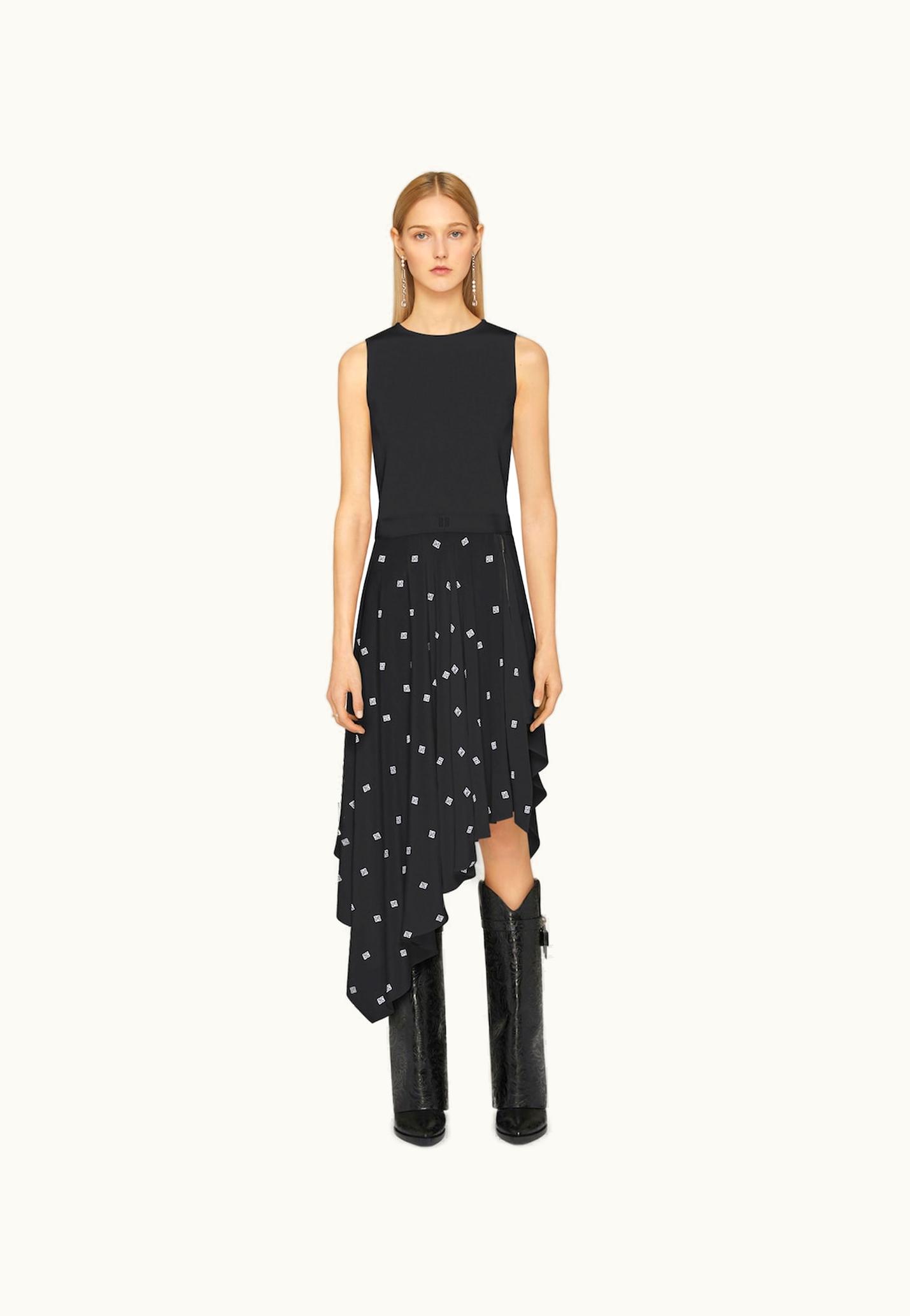 Givenchy Givenchy Dress In 4G Silk With Asymmetrical Ruffled Skirt - Black