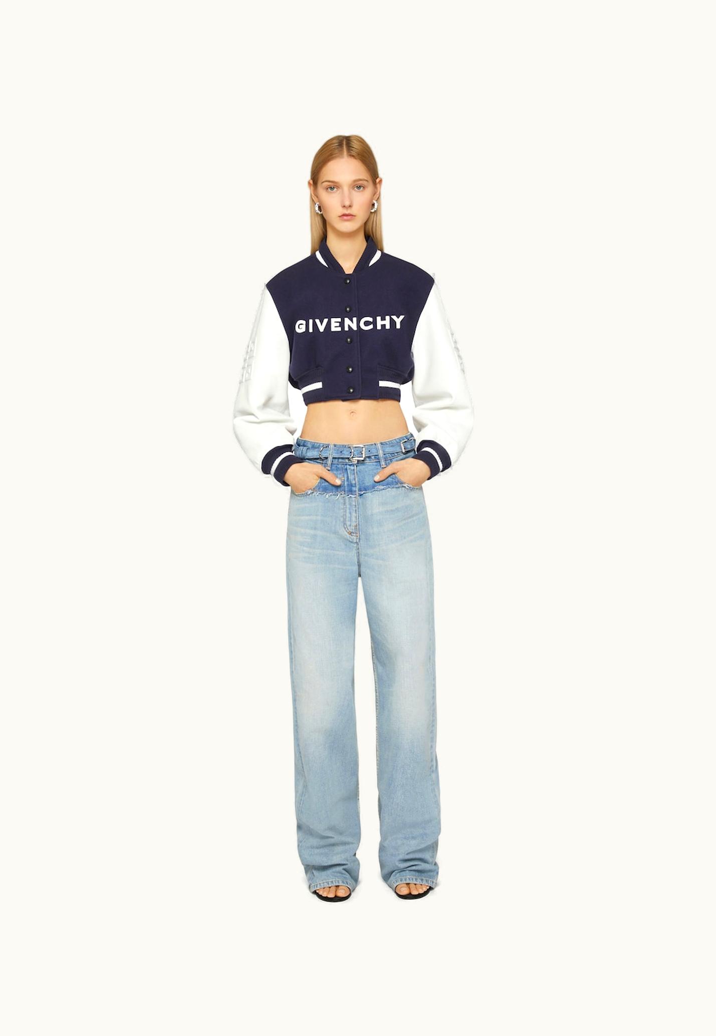 Givenchy Givenchy Cropped Varsity Jacket In Wool And Leather - Navy / White