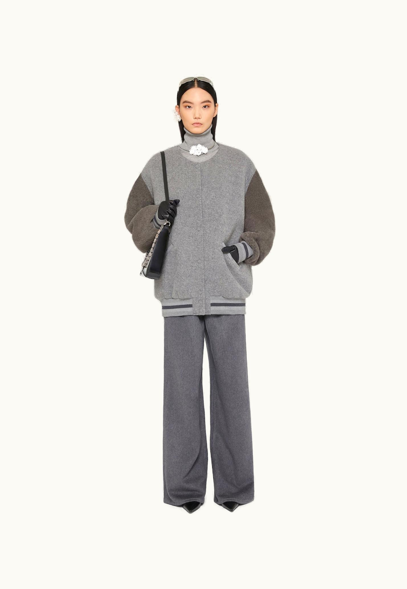Givenchy Givenchy Oversized Varsity Jacket In Double Face Wool And Shearling - Light Grey Melange