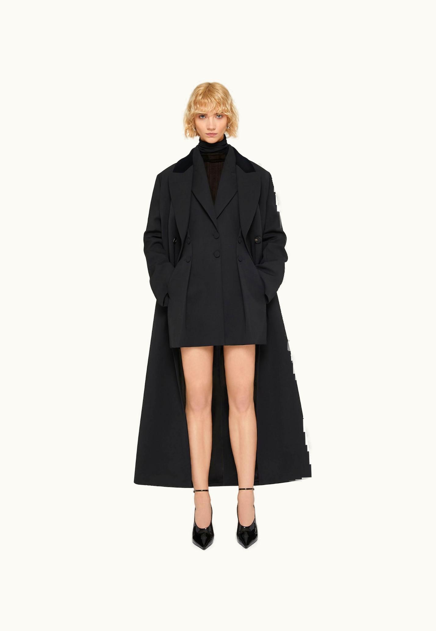 Givenchy Givenchy Double Breasted Coat In Tricotine Wool With Velvet Details - Black