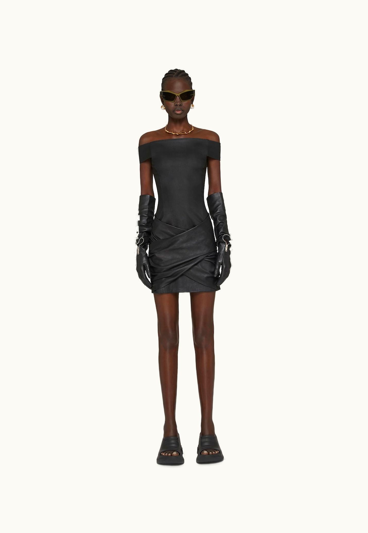 Givenchy Givenchy Draped Dress In Leather - Black