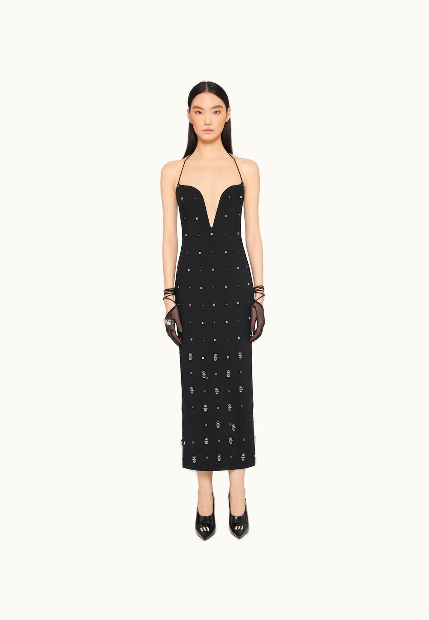 Givenchy Givenchy Dress With Plunging Neckline With 4G Rhinestones And Pearls - Black