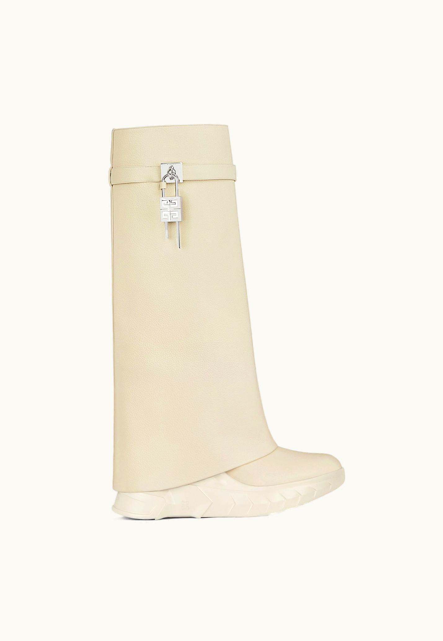 Givenchy Givenchy Shark Lock Biker Boots In Grained Leather - Beige BEIGE
