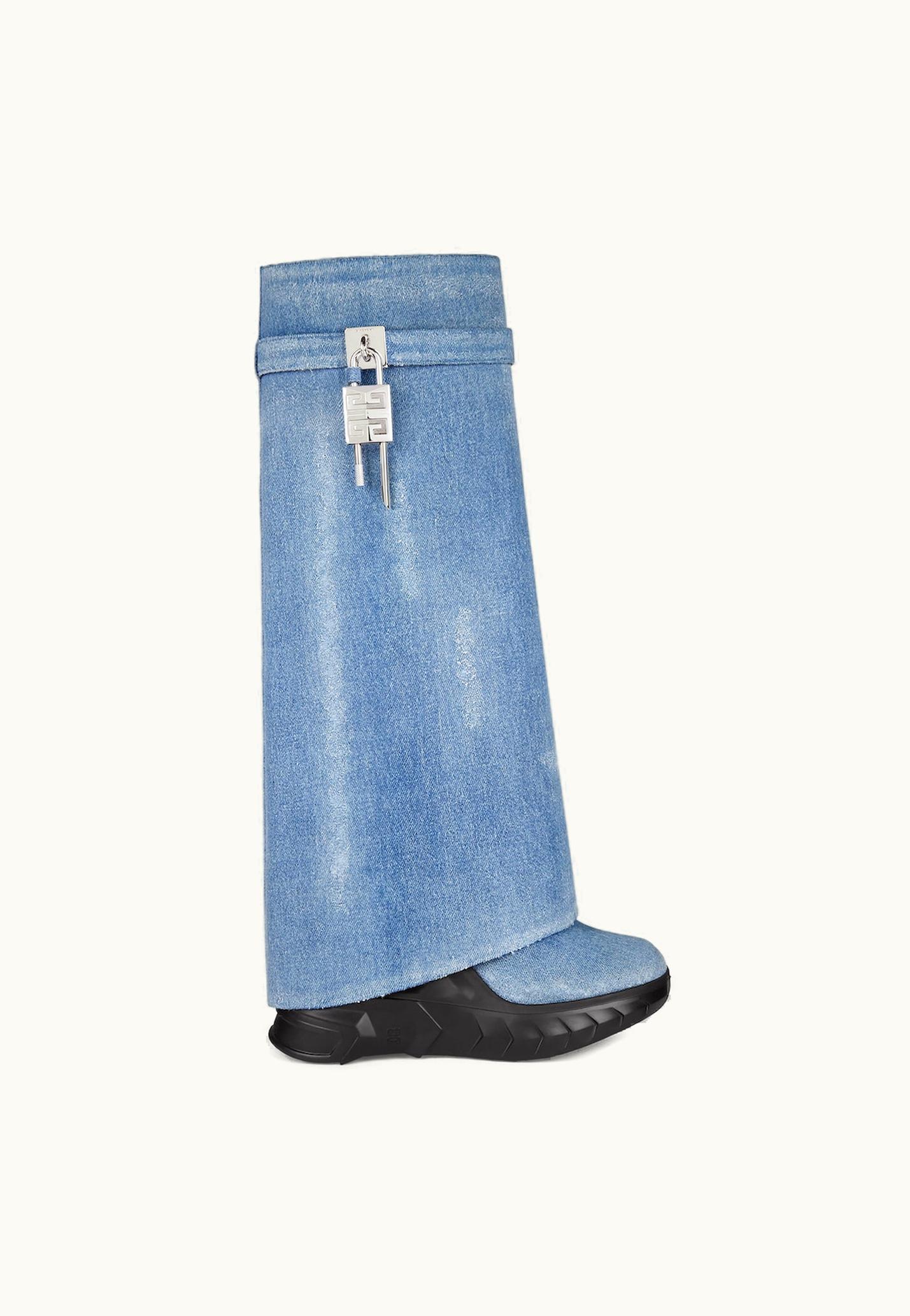 Givenchy Givenchy Shark Lock Biker Boots In Denim - Medium Blue