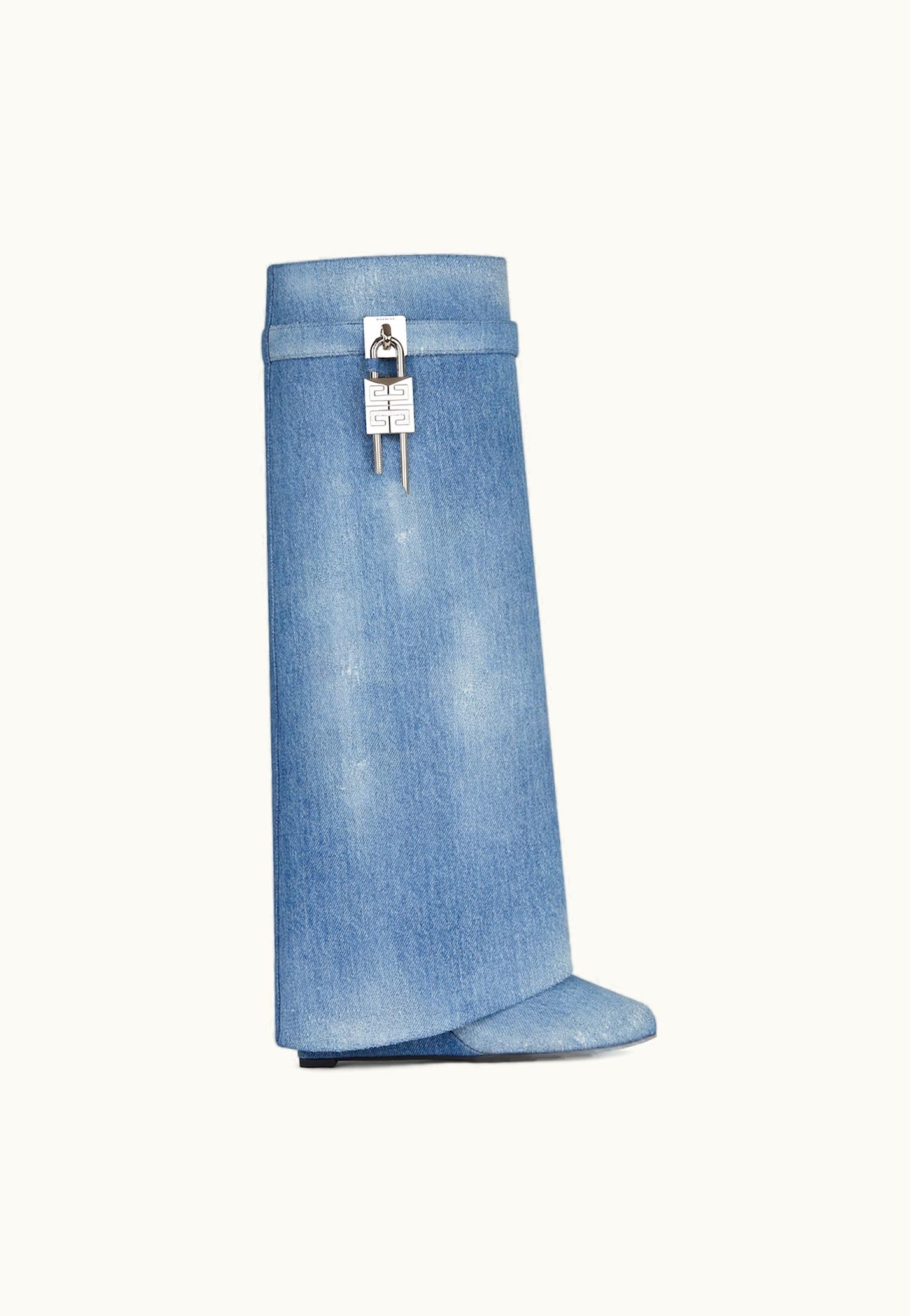 Givenchy Givenchy Shark Lock Boots In Washed Denim - Medium Blue