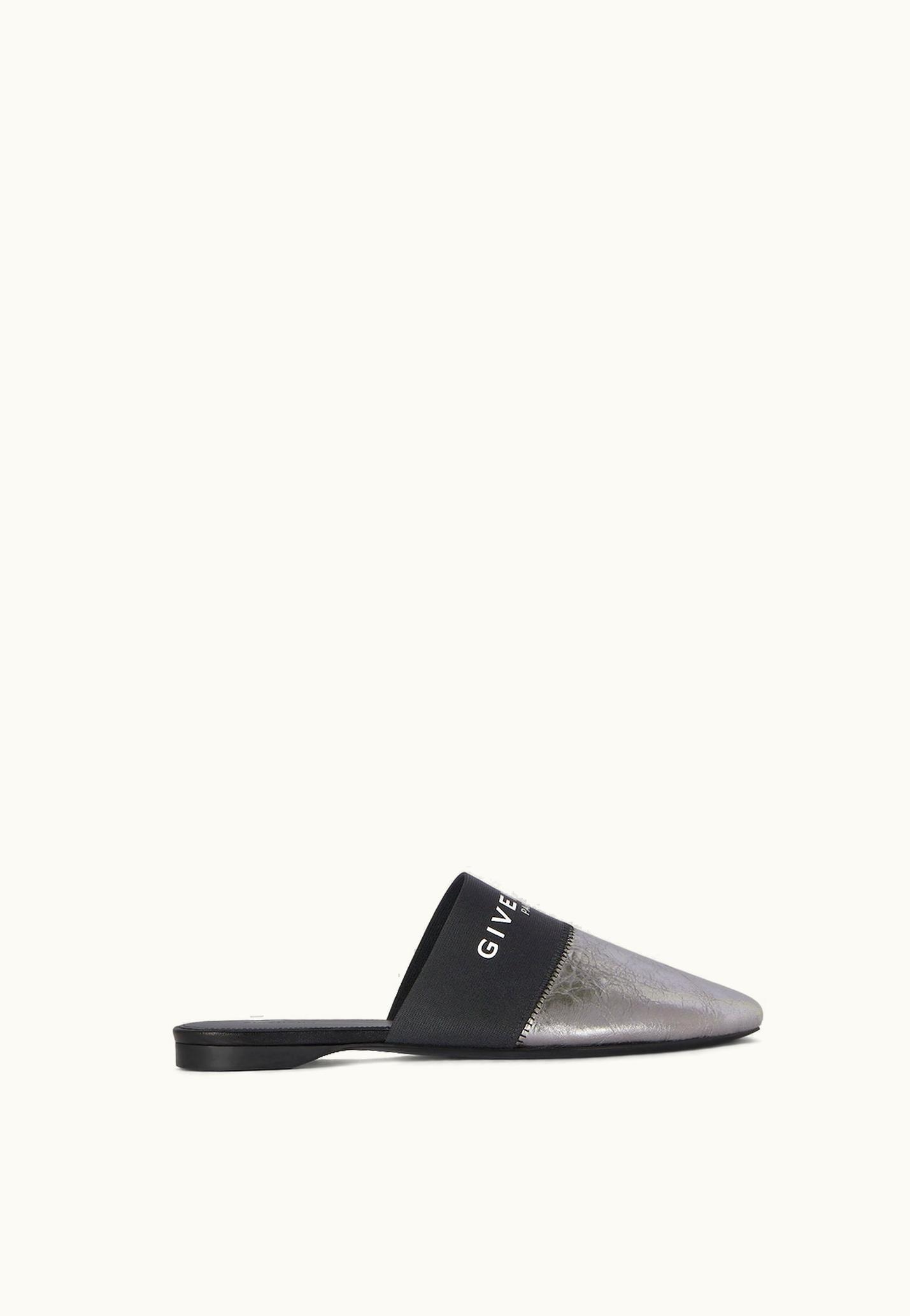 Givenchy Givenchy Bedford Flat Mules In Laminated Leather - Silvery