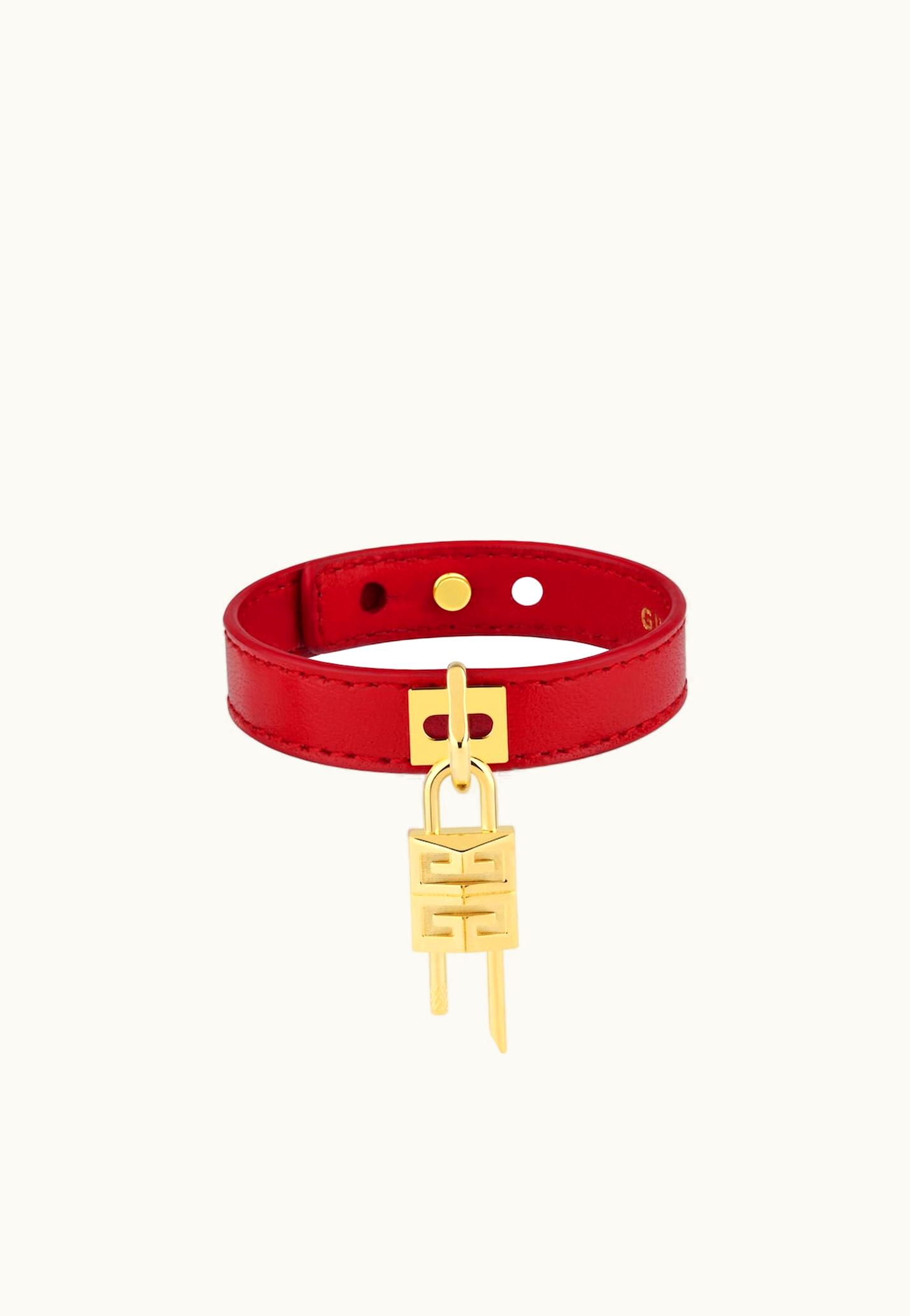 Givenchy Givenchy Mini Lock Bracelet In Metal And Leather - Golden / Red GOLDEN/RED