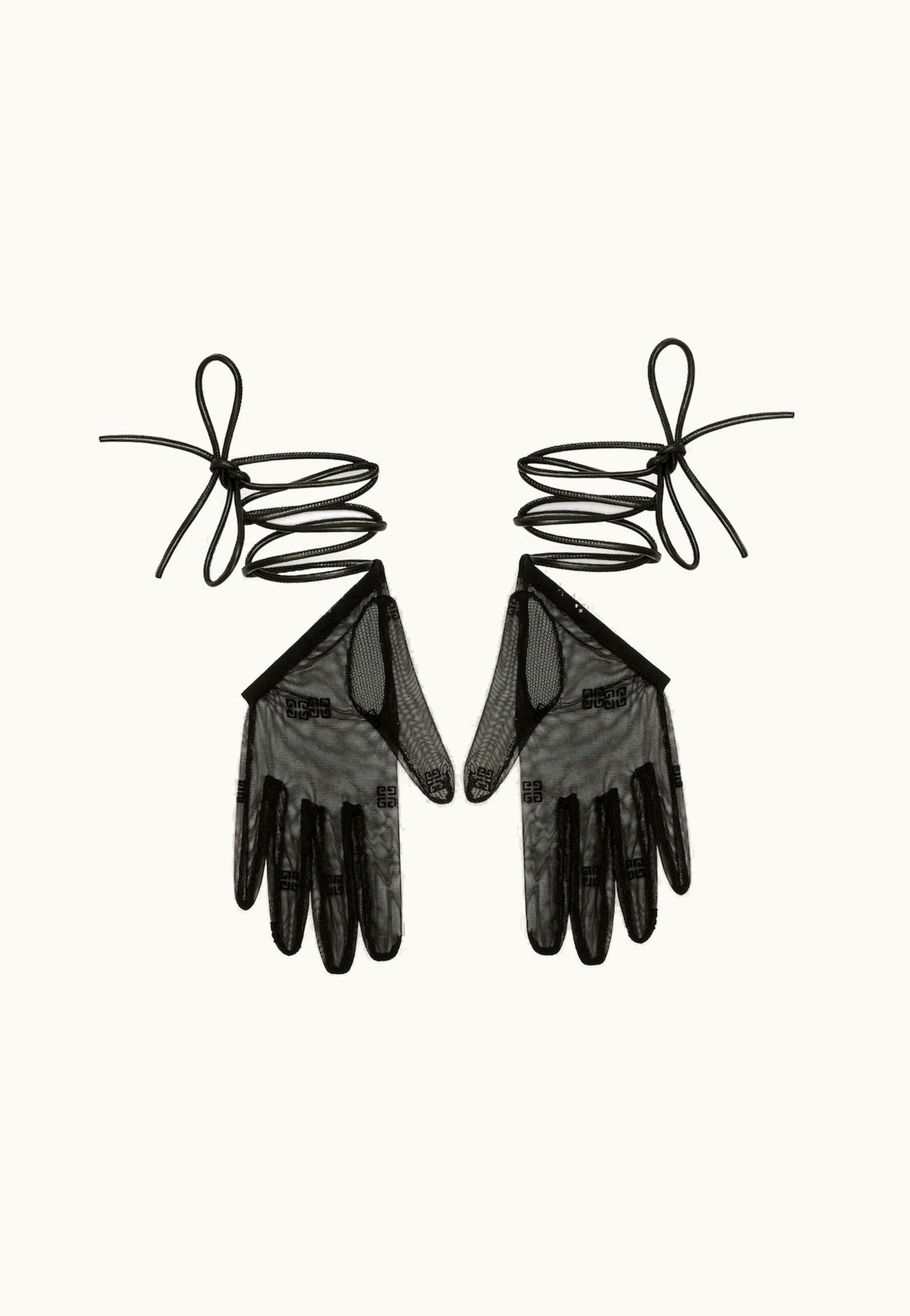Givenchy Givenchy Mini Asymmetrical Gloves In 4G Tulle - Black