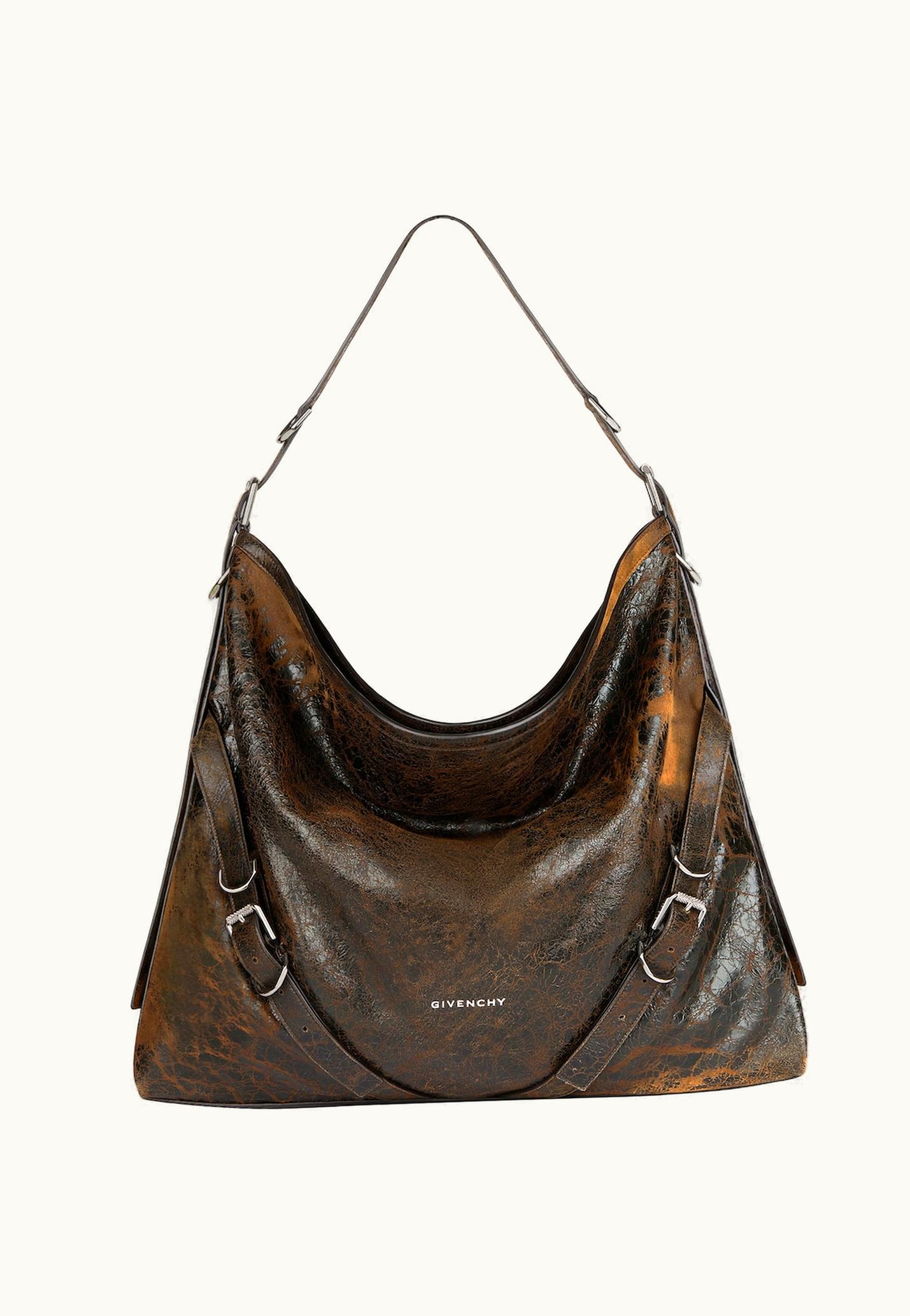Givenchy Givenchy Large Voyou Bag In Crackled Leather - Black / Brown Mud