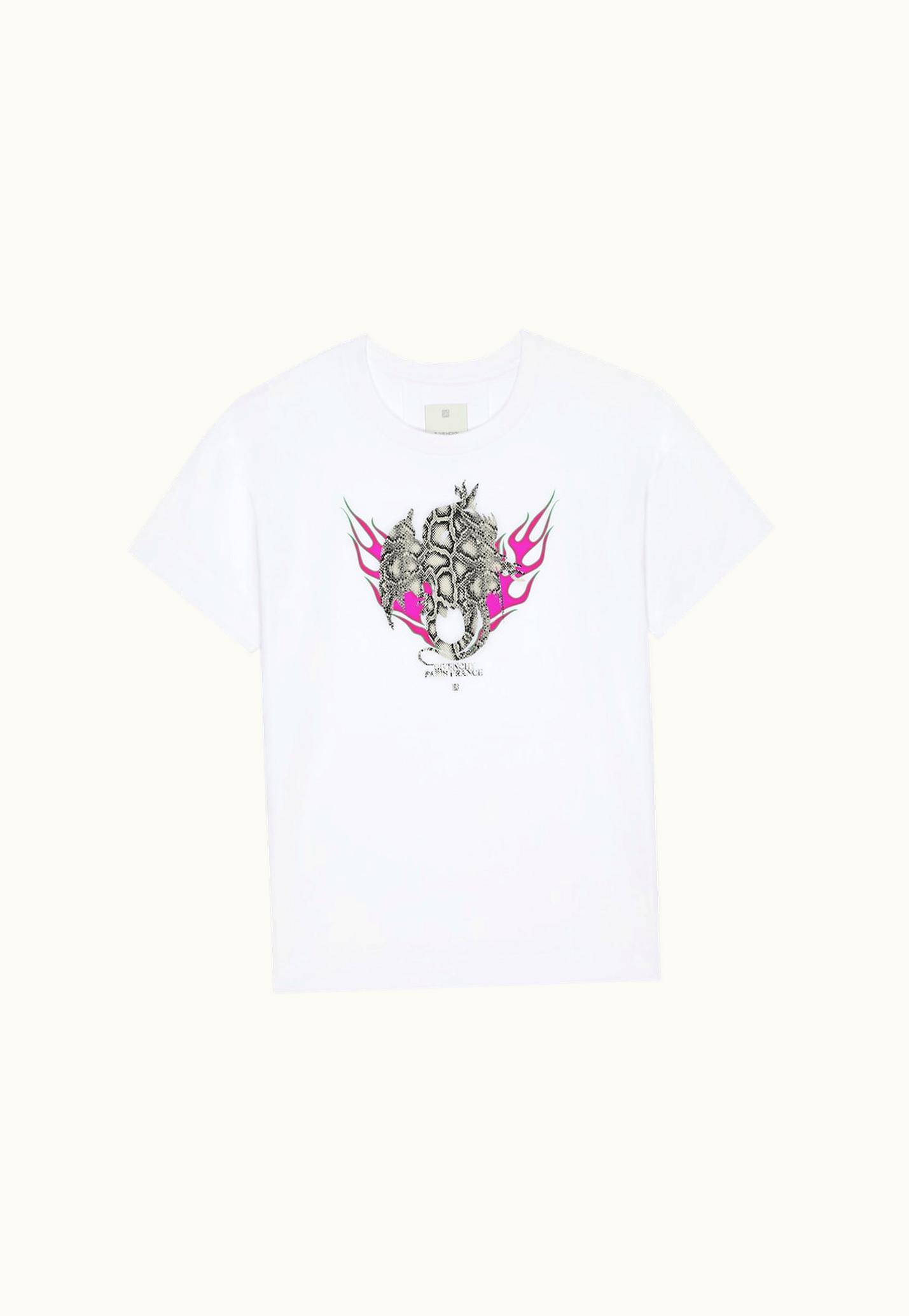 Givenchy Boxy Fit T-Shirt In Cotton With Givenchy Dragon Print WHITE