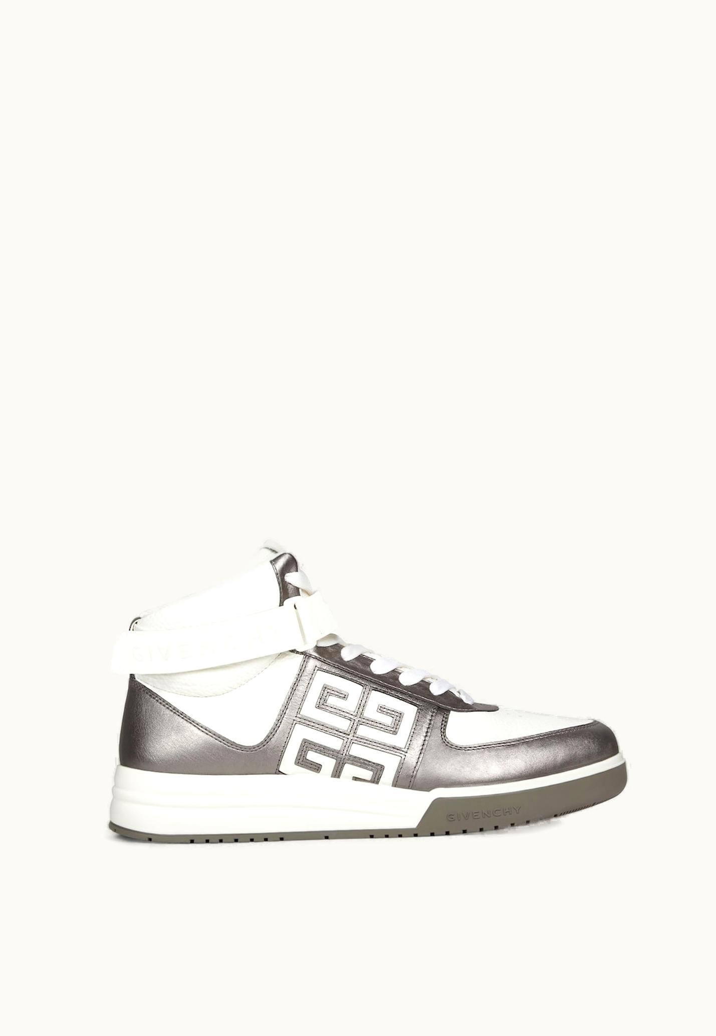 Givenchy Givenchy G4 High Top Sneakers In Laminated Leather - Silvery Grey
