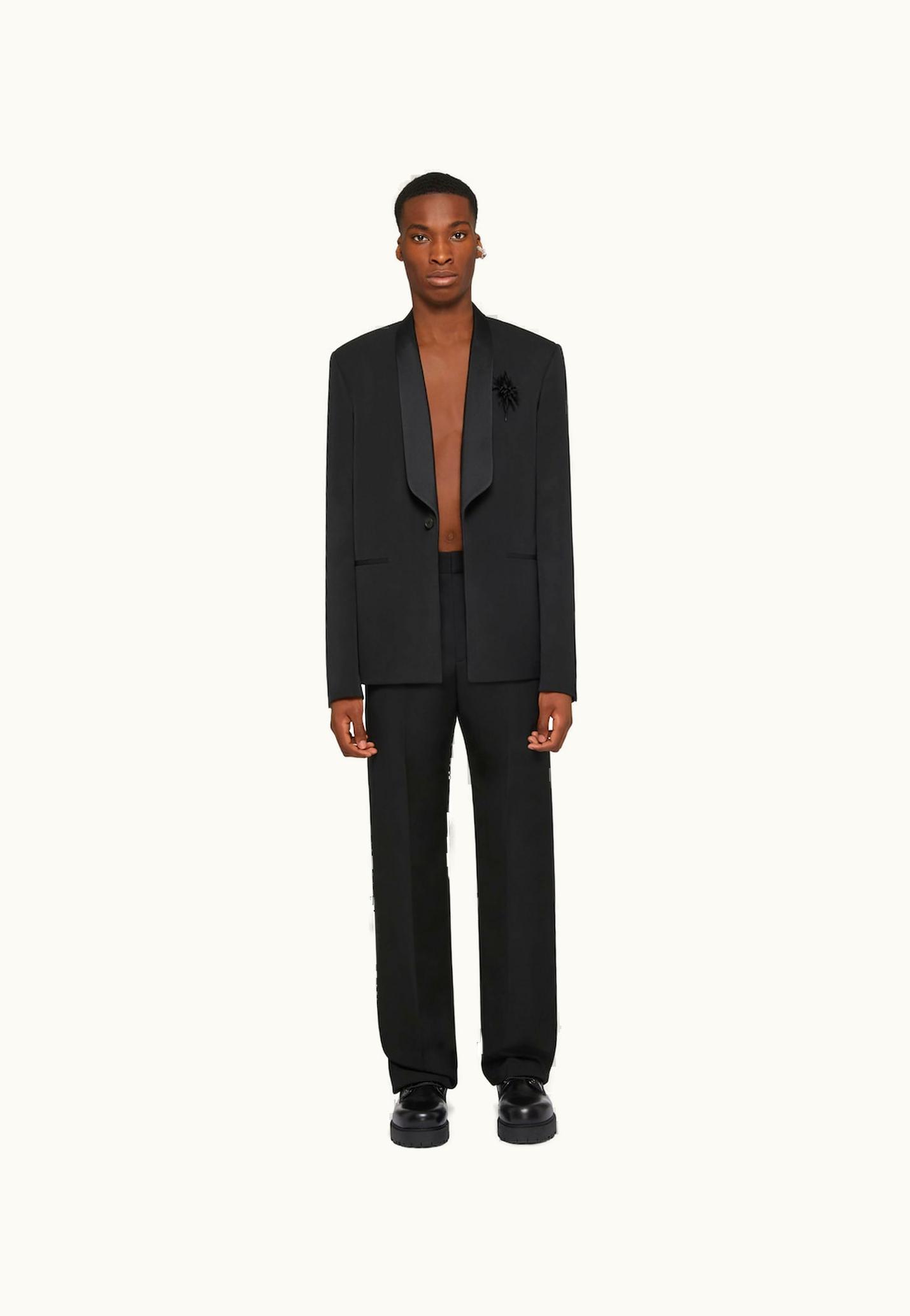 Givenchy Givenchy Slim Fit Tailored Pants In Wool With Satin Details - Black