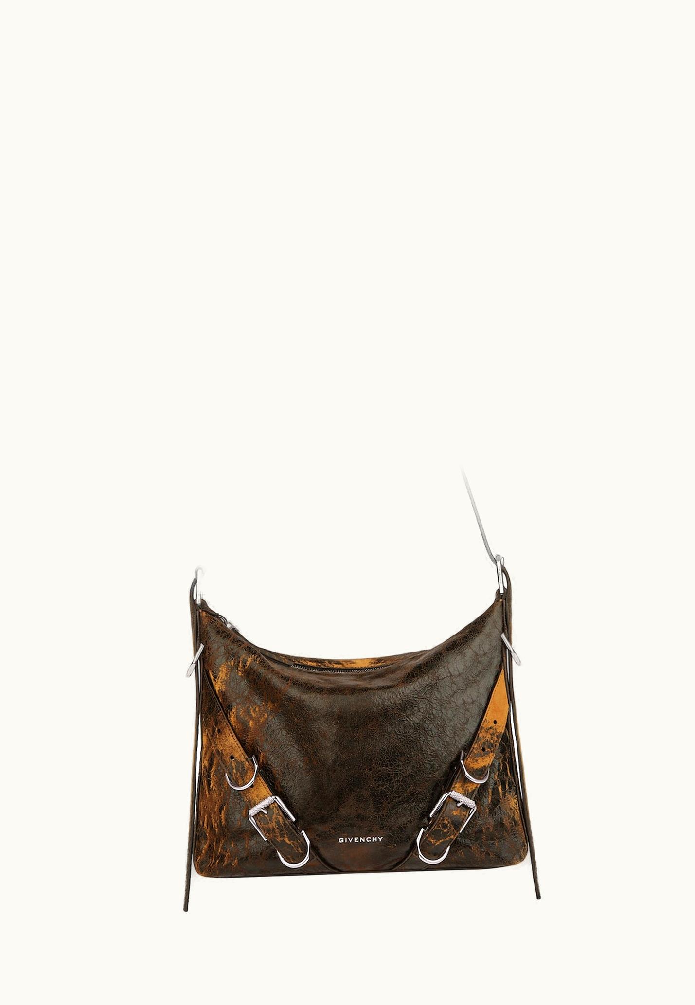 Givenchy Givenchy Voyou Crossbody Bag In Crackled Leather - Black / Brown Mud