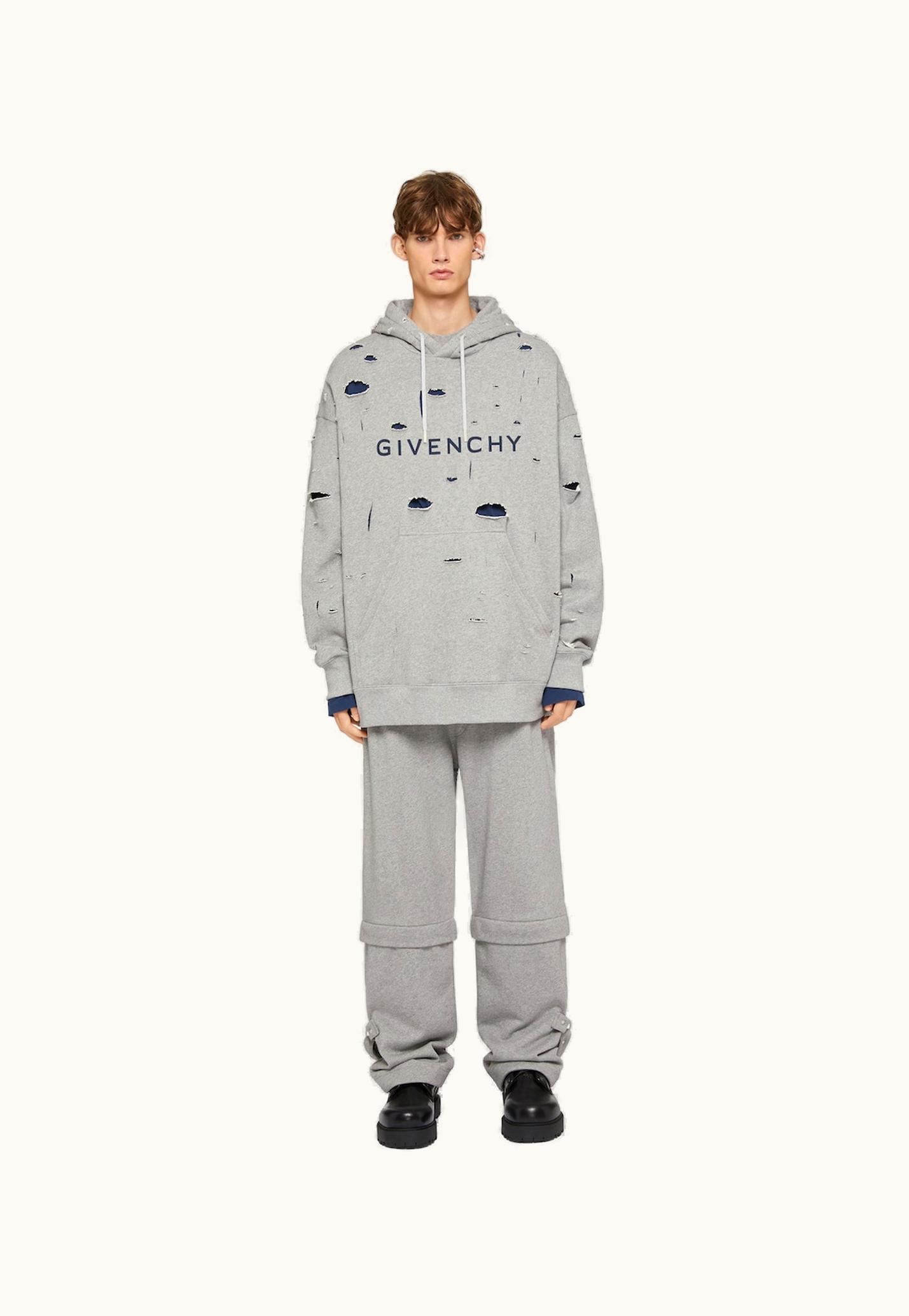 Givenchy Givenchy Oversized Hoodie In Destroyed Fleece - Grey / Blue