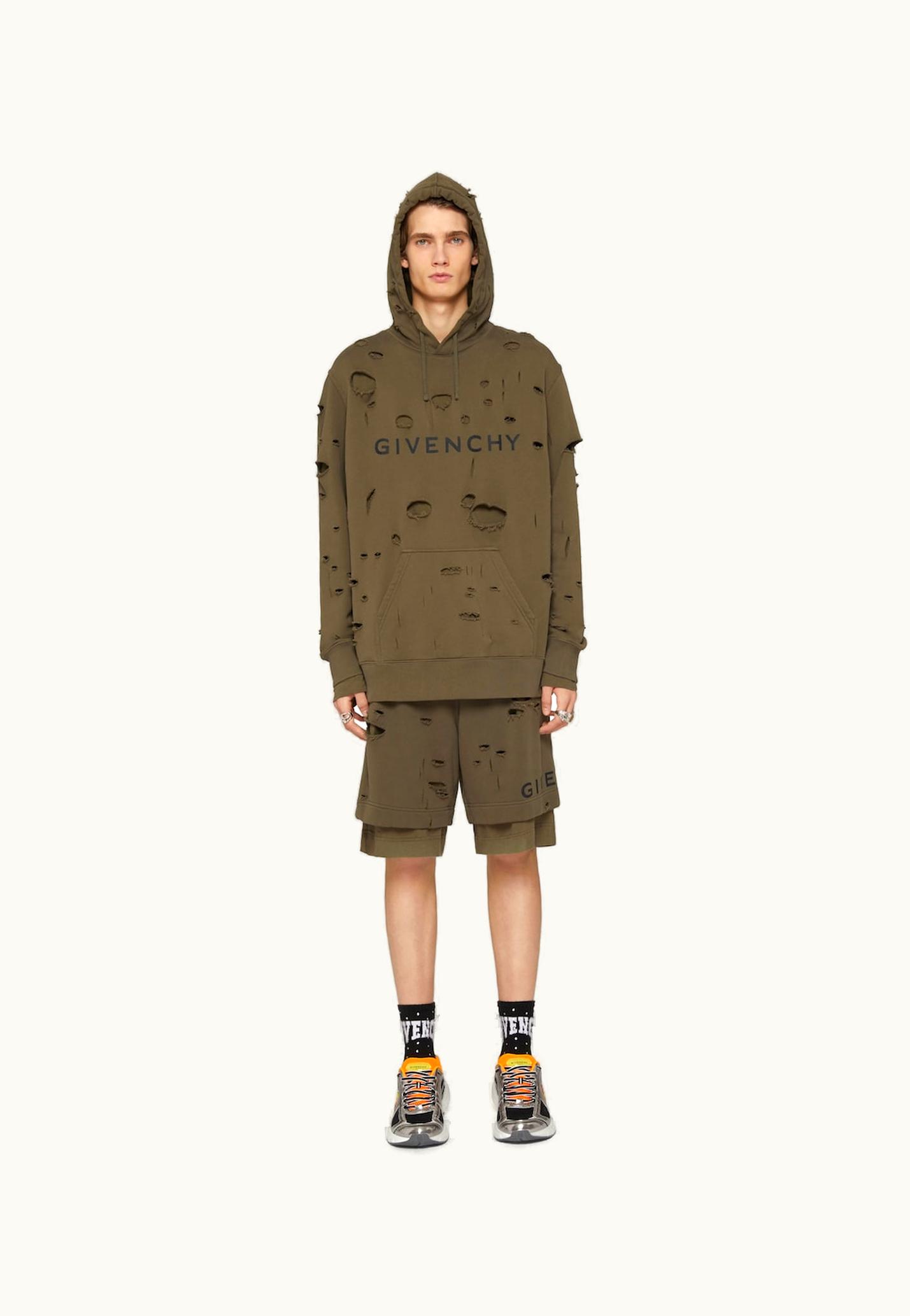 Givenchy Givenchy Hoodie In Felpa With Destroyed Effect - Khaki