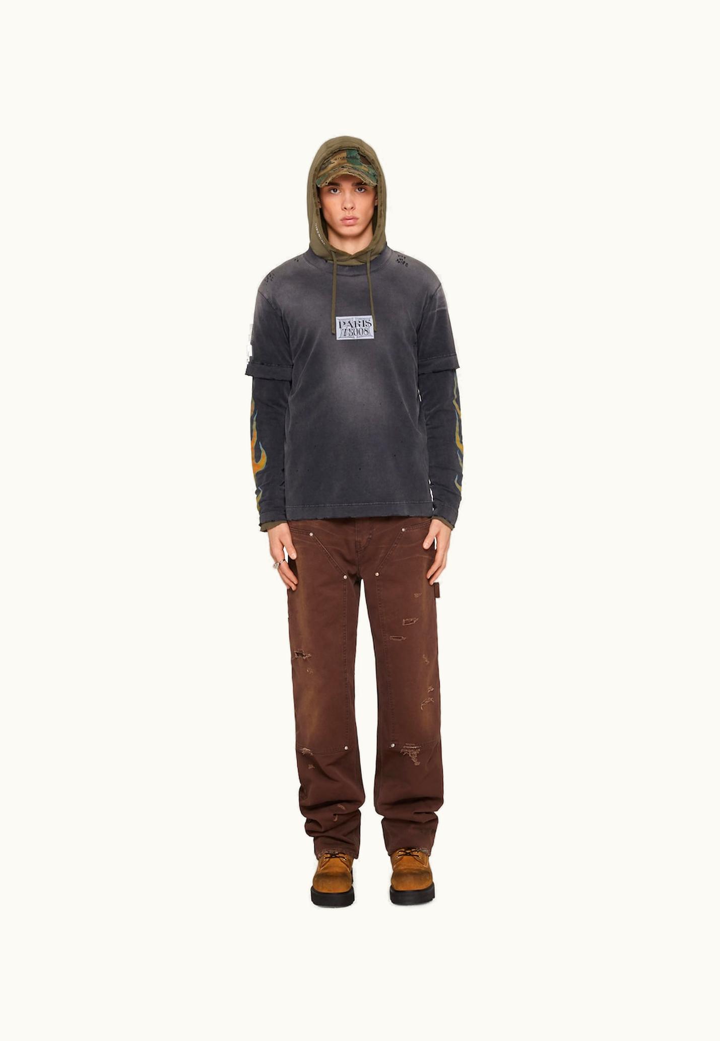 Givenchy Overlapped T-Shirt In Cotton With Givenchy Flames Print - Black