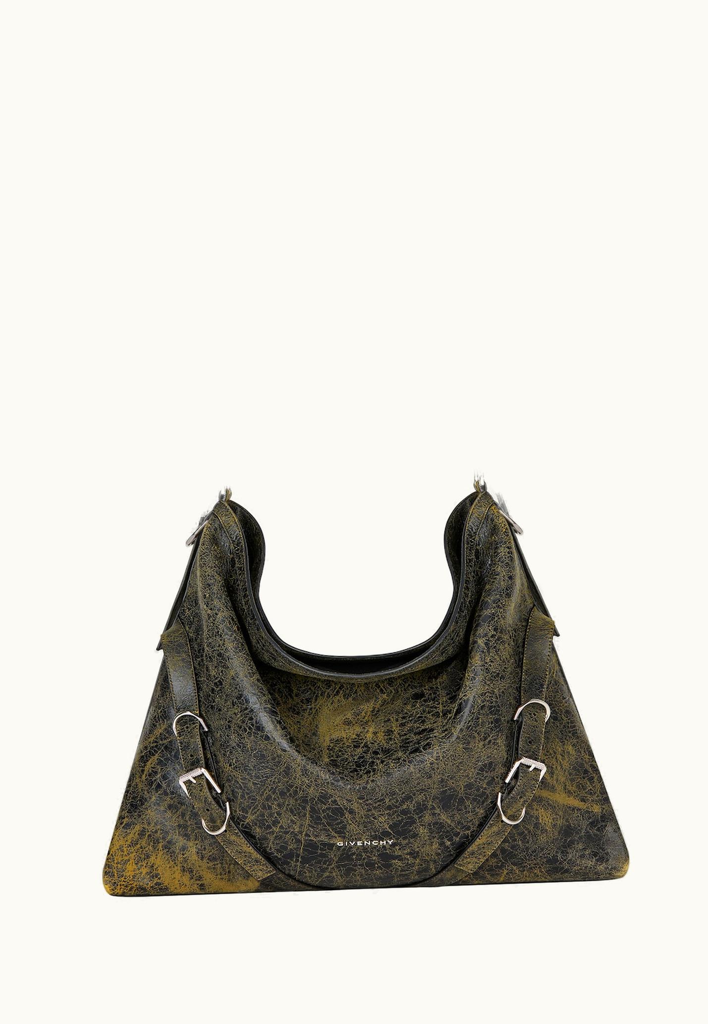 Givenchy Givenchy Large Voyou Bag In Crackled Leather - Black / Yellow
