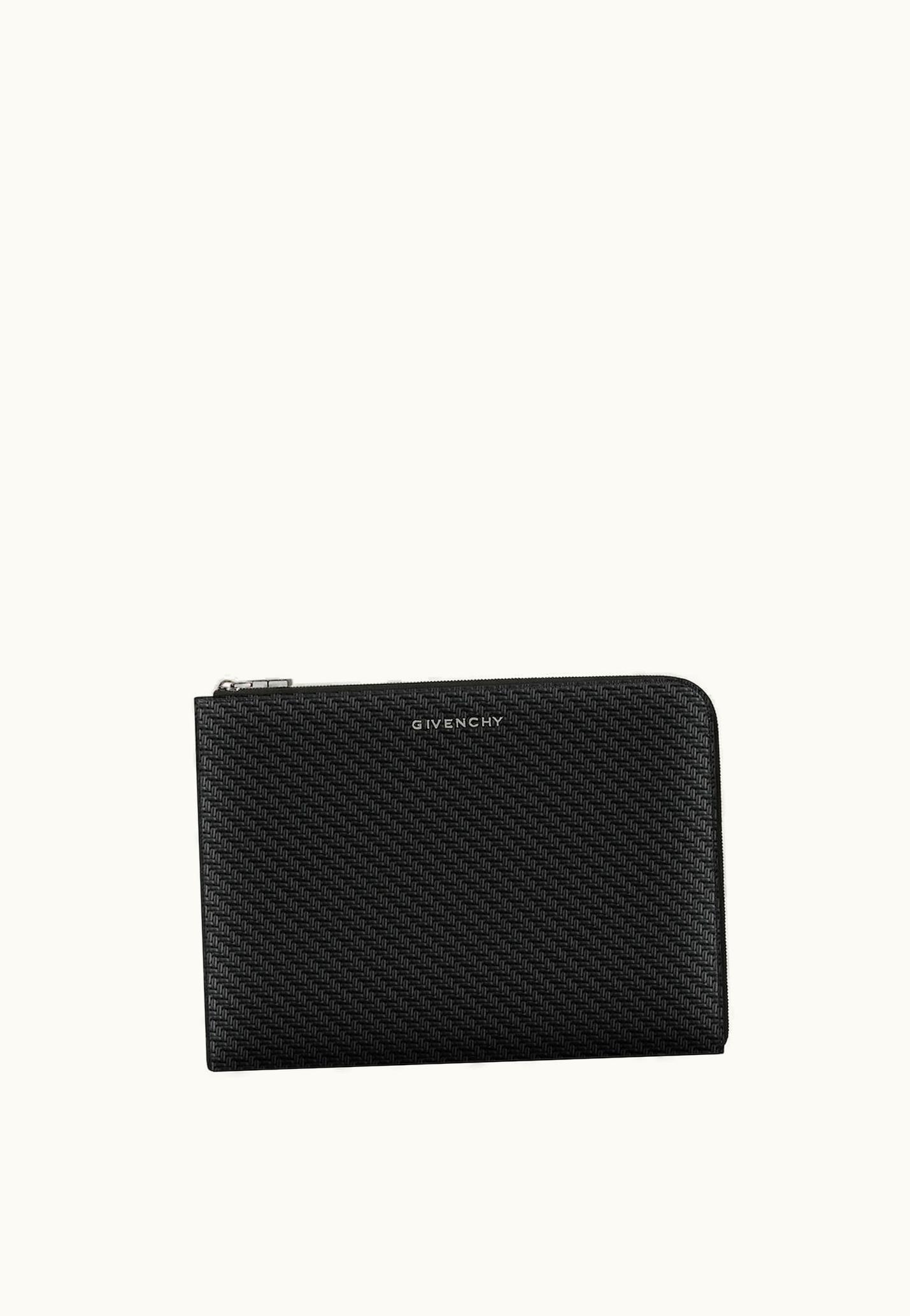 Givenchy Large Givenchy Gusset Wallet In braided-effect Leather - Black