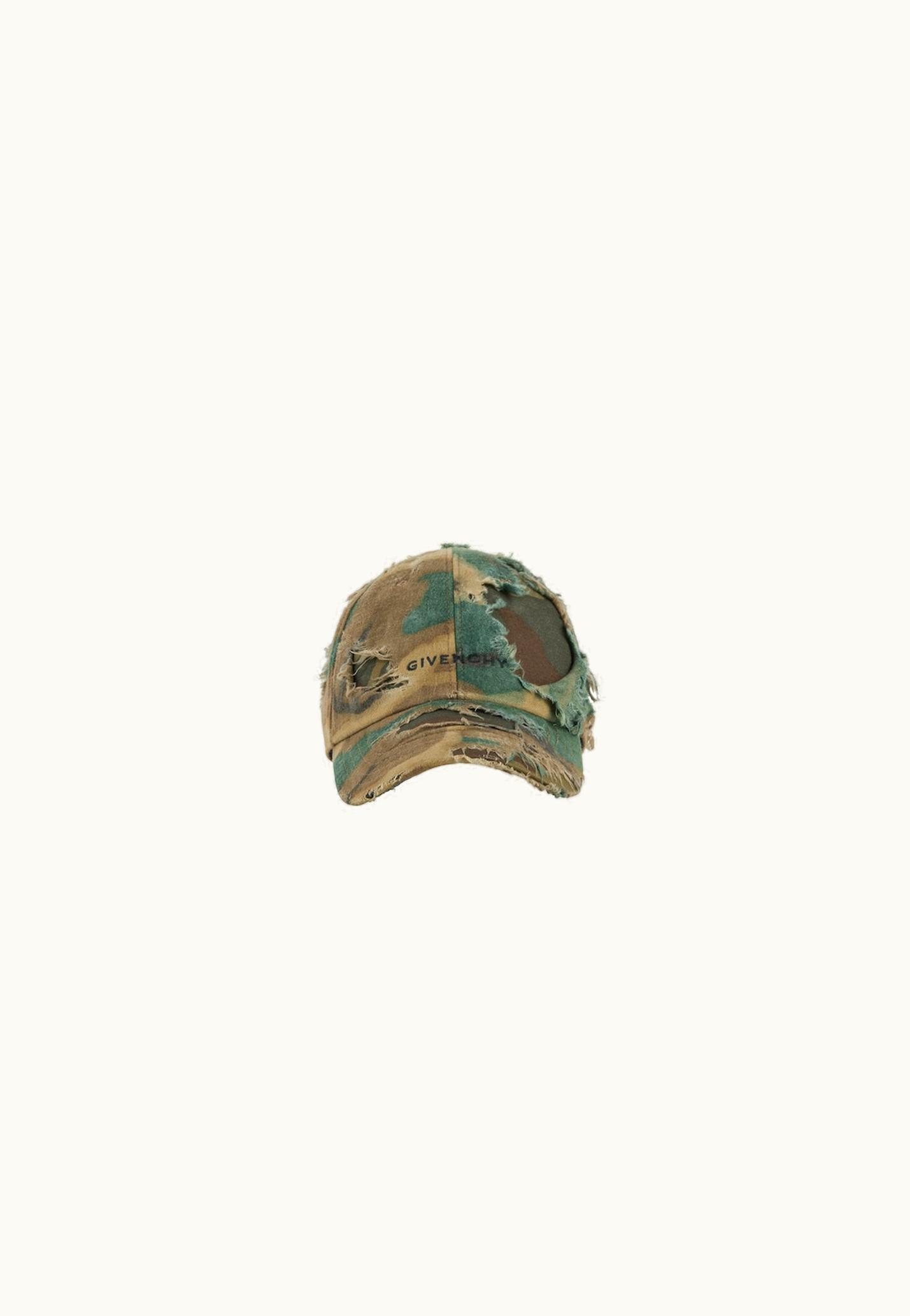 Givenchy Givenchy Cap In Ripped & Repaired Camo Denim - Brown / Khaki