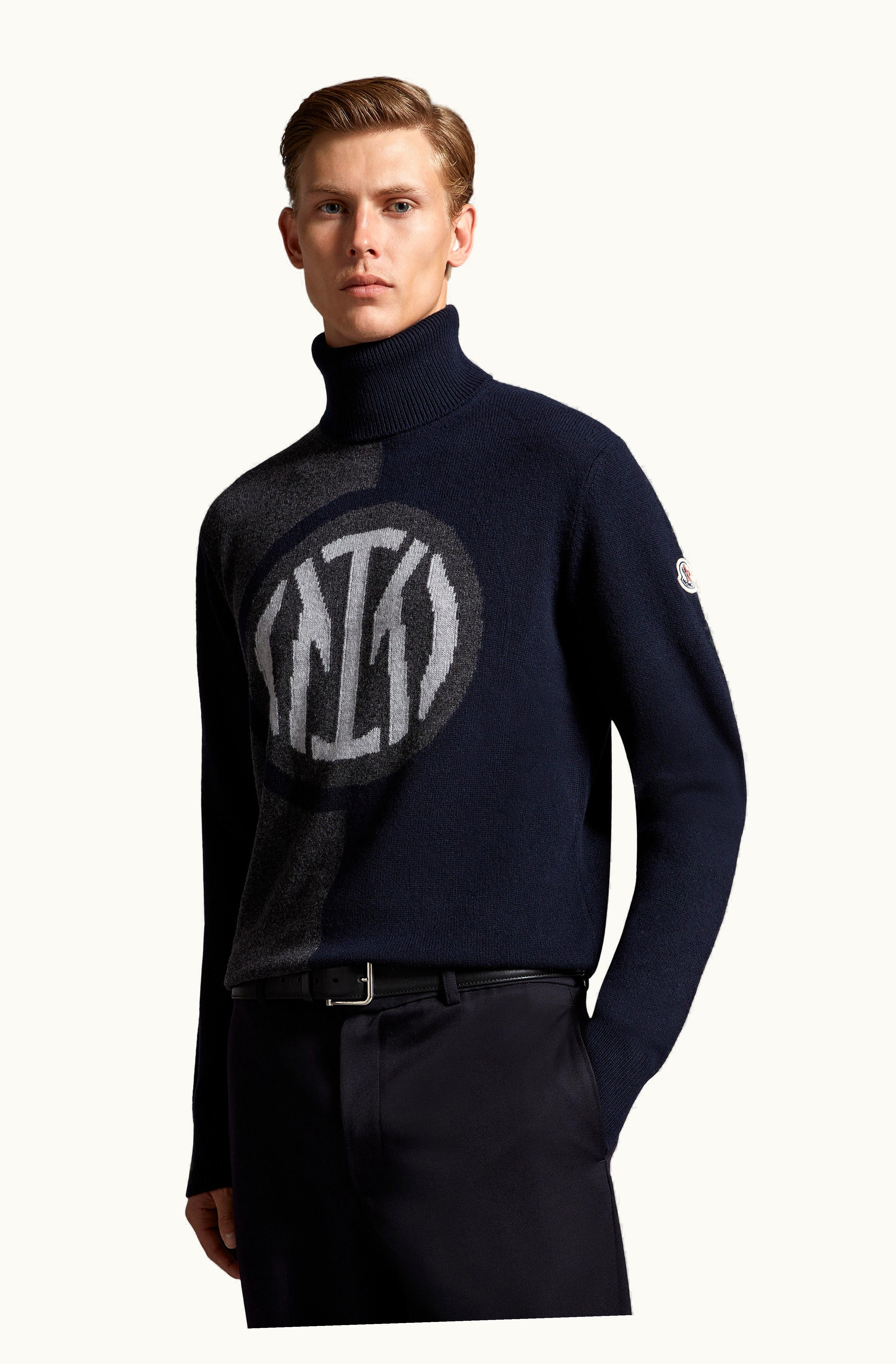 Moncler Inter X Moncler Polo Neck Jumper Navy Blue & Gray